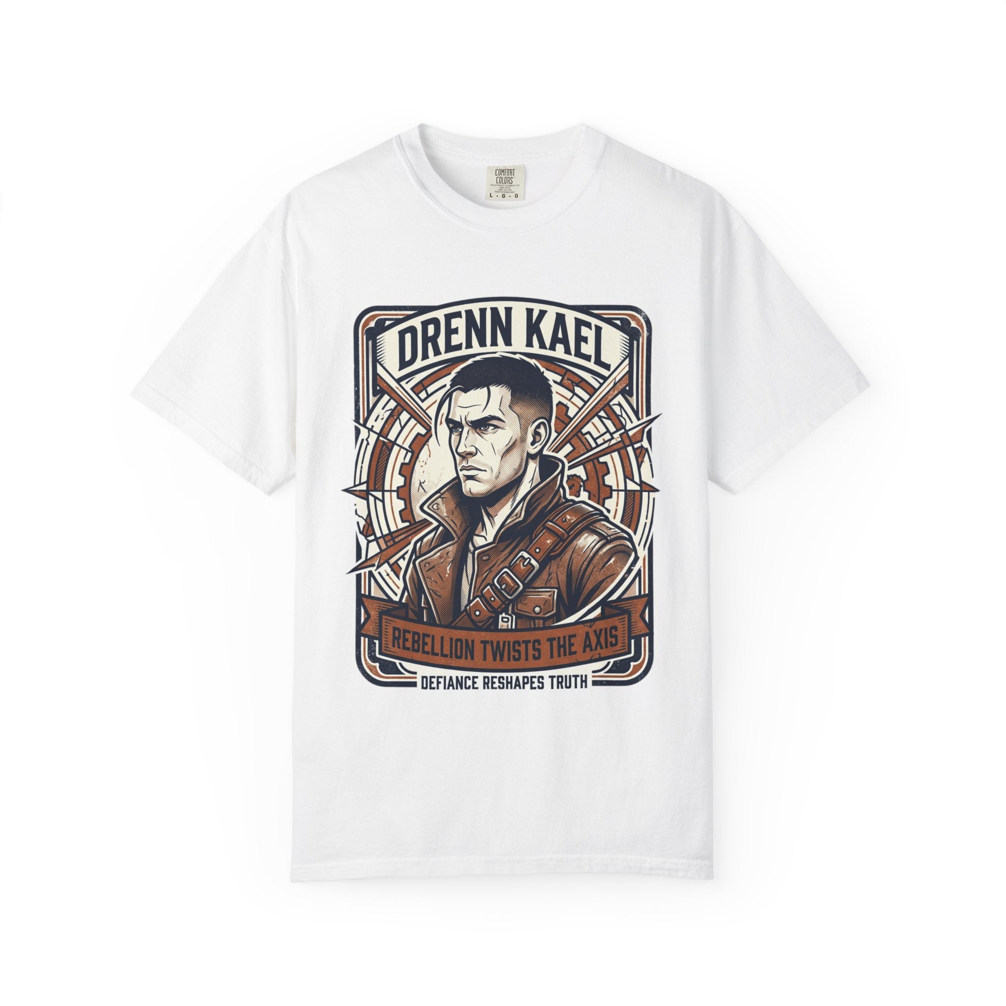 Power Runs Black PRB Drenn Kael Portrait T-Shirt — "Rebellion Twists the Axis" Graphic Tee by Printify