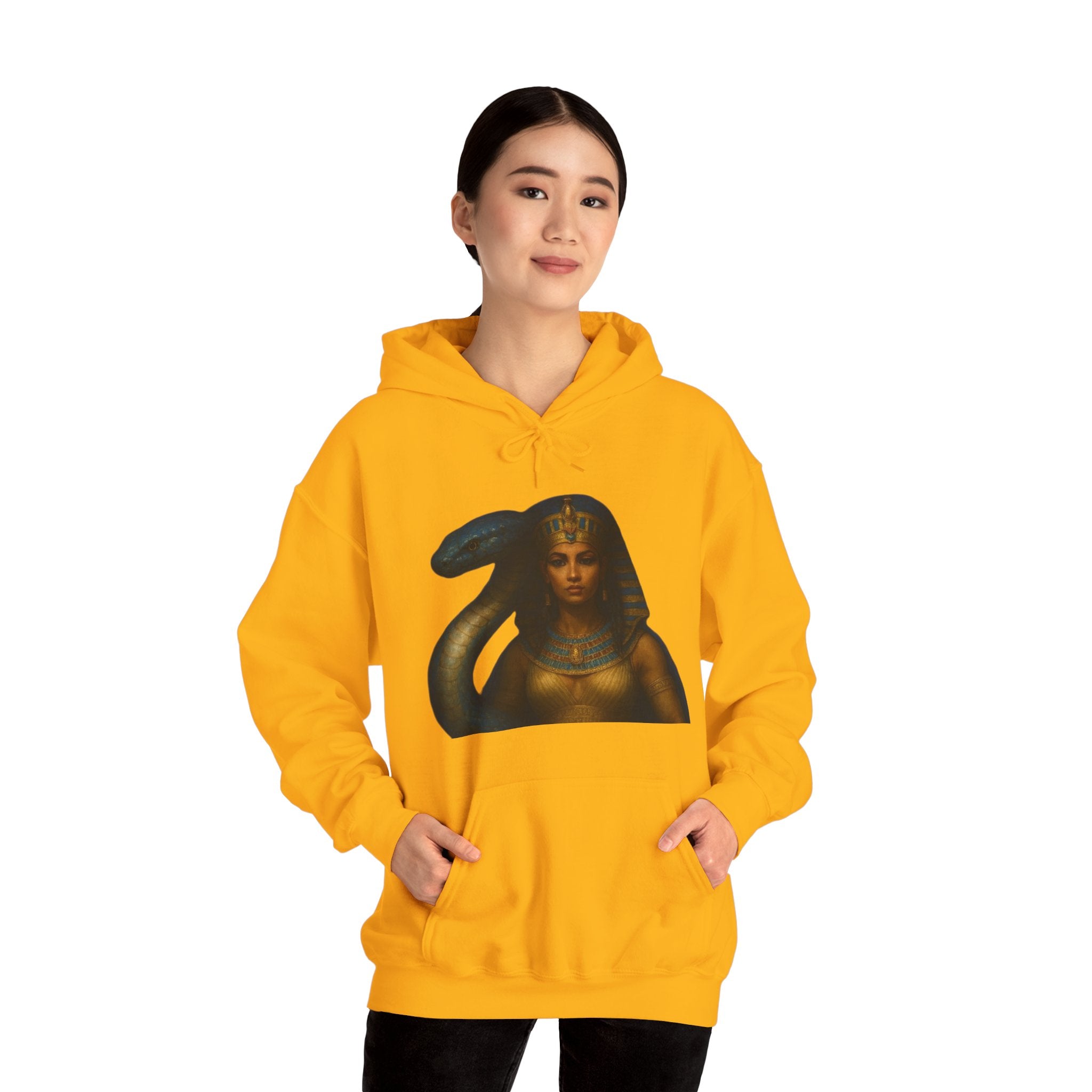 PRB Egyptian Goddess Portrait Hoodie | Serpent Headdress, Ancient Queen Art by Power Runs Black