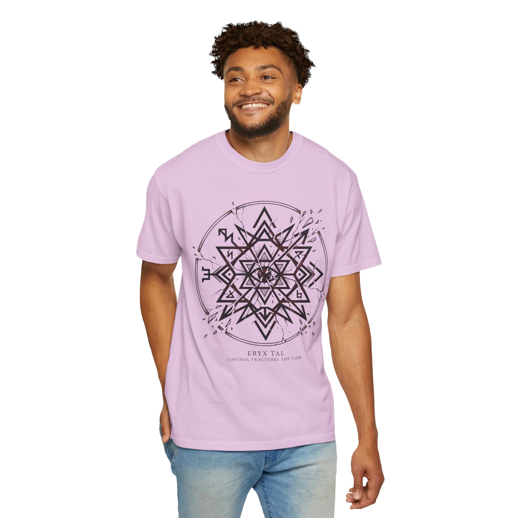 Power Runs Black PRB Eryx Tal Geometric Mandala T-Shirt — Symmetric Star Graphic Tee by Power Runs Black