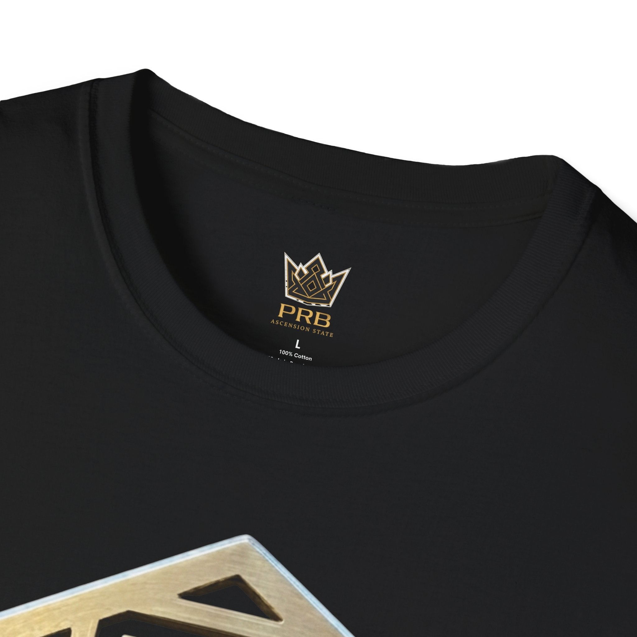 Power Runs Black PRB Geometric Gold Hexagon T-Shirt — Modern Maze Logo Tee by Printify