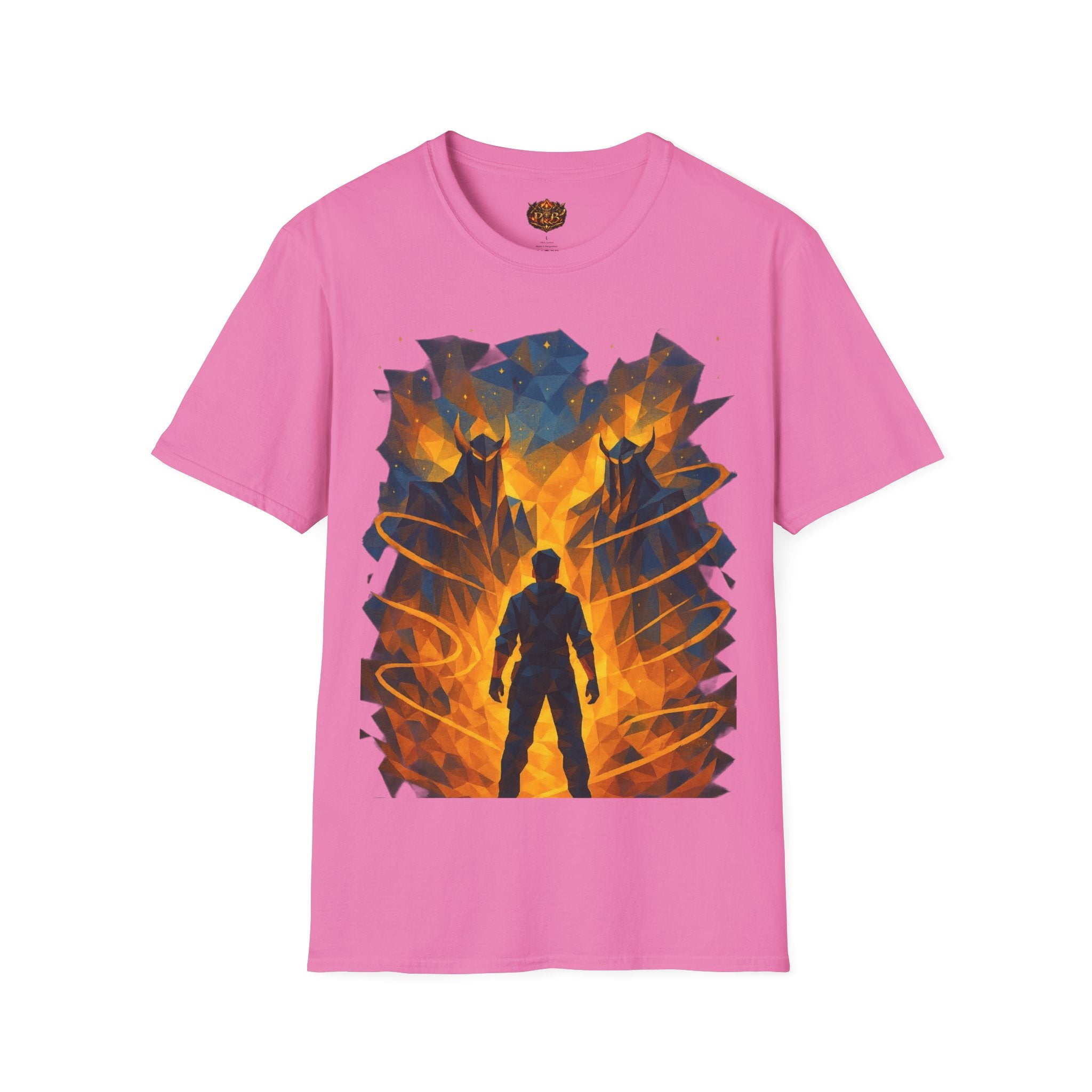 PRB Flame Silhouette Warrior T-Shirt | Fiery Geometric Backdrop by Power Runs Black