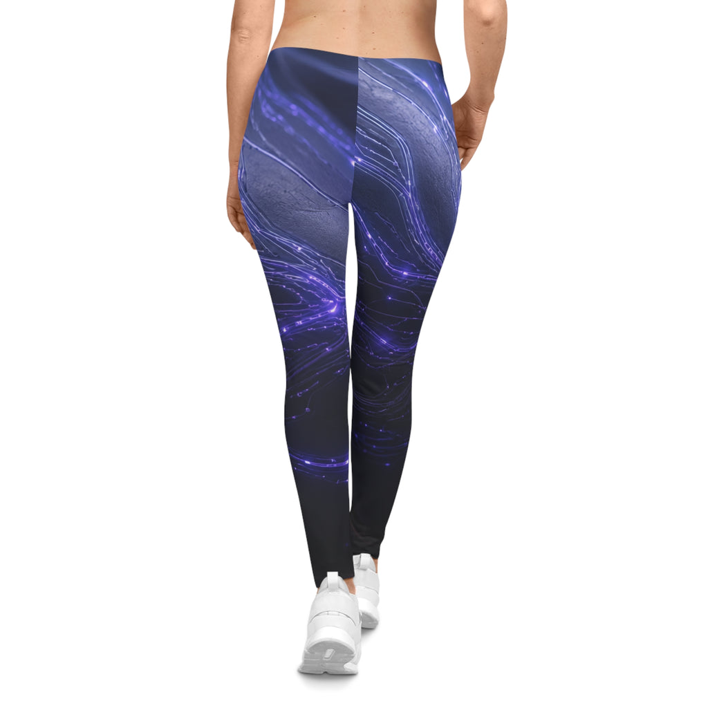 Power Runs Black Galactic Nebula Purple Leggings | Leggings by Printify