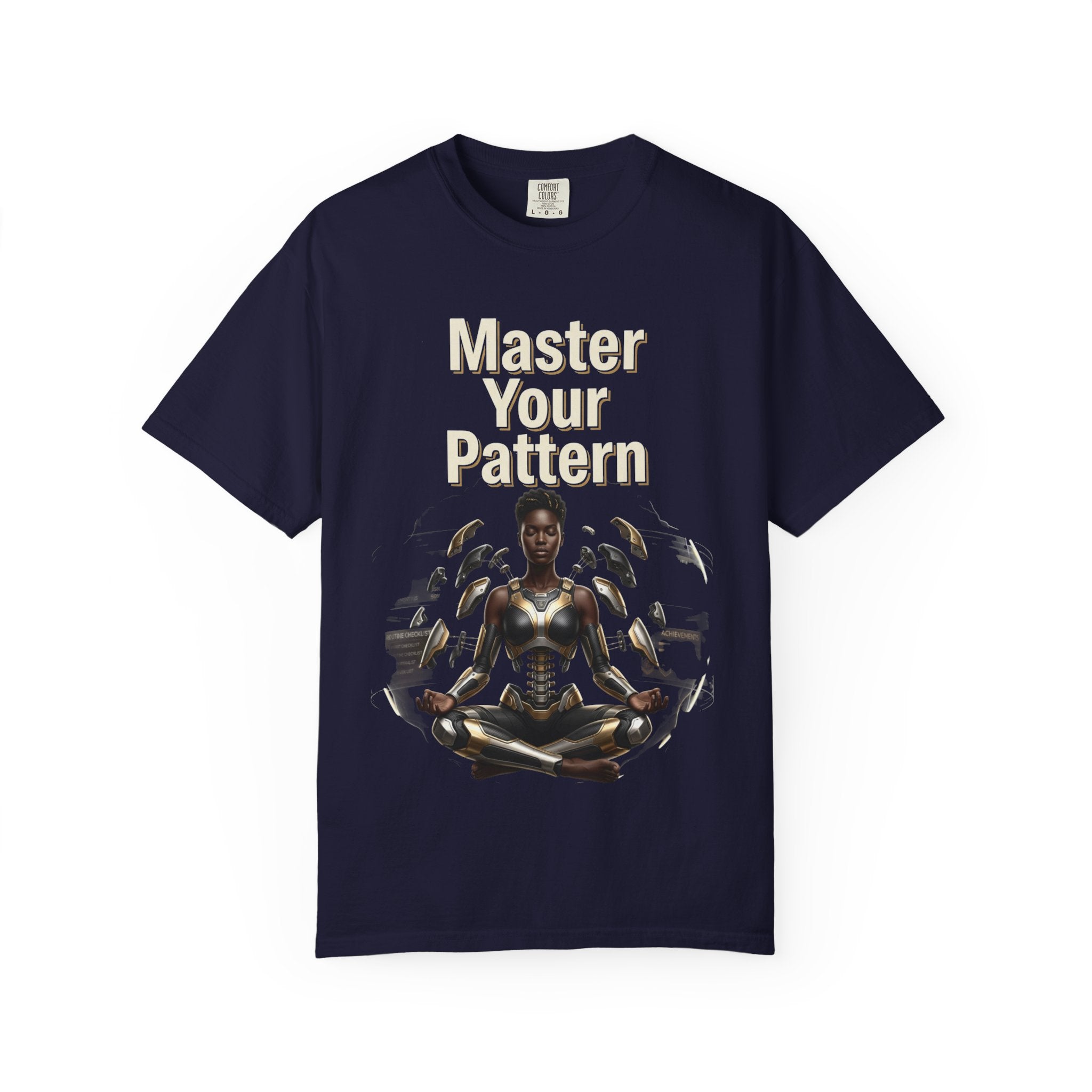 Printify PRB Master Your Pattern T-Shirt | Meditative Black Figure, Gold Accents - T-Shirt