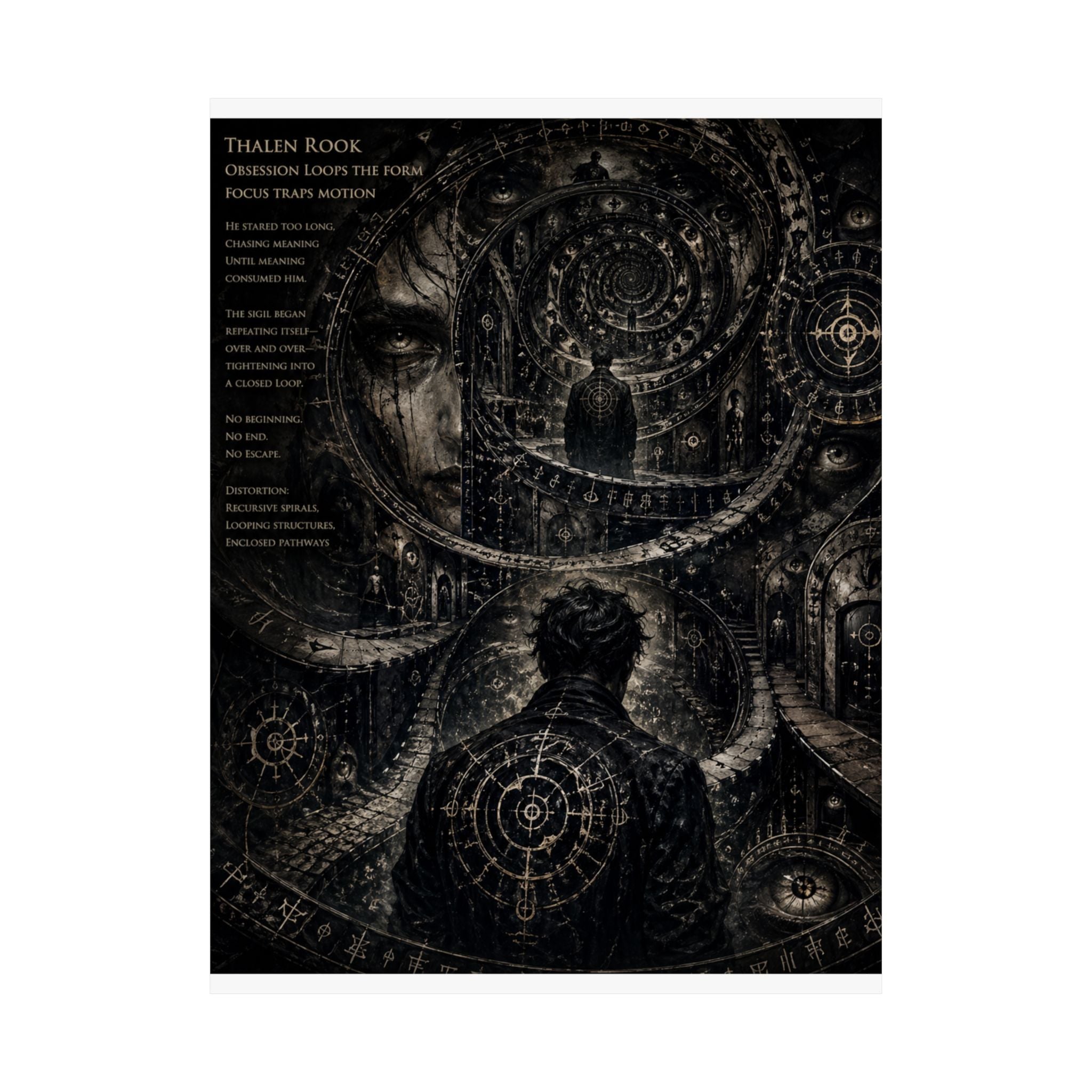Power Runs Black Dark Surreal Poster — Spiral Dreamscape Matte Vertical Art Print by Power Runs Black
