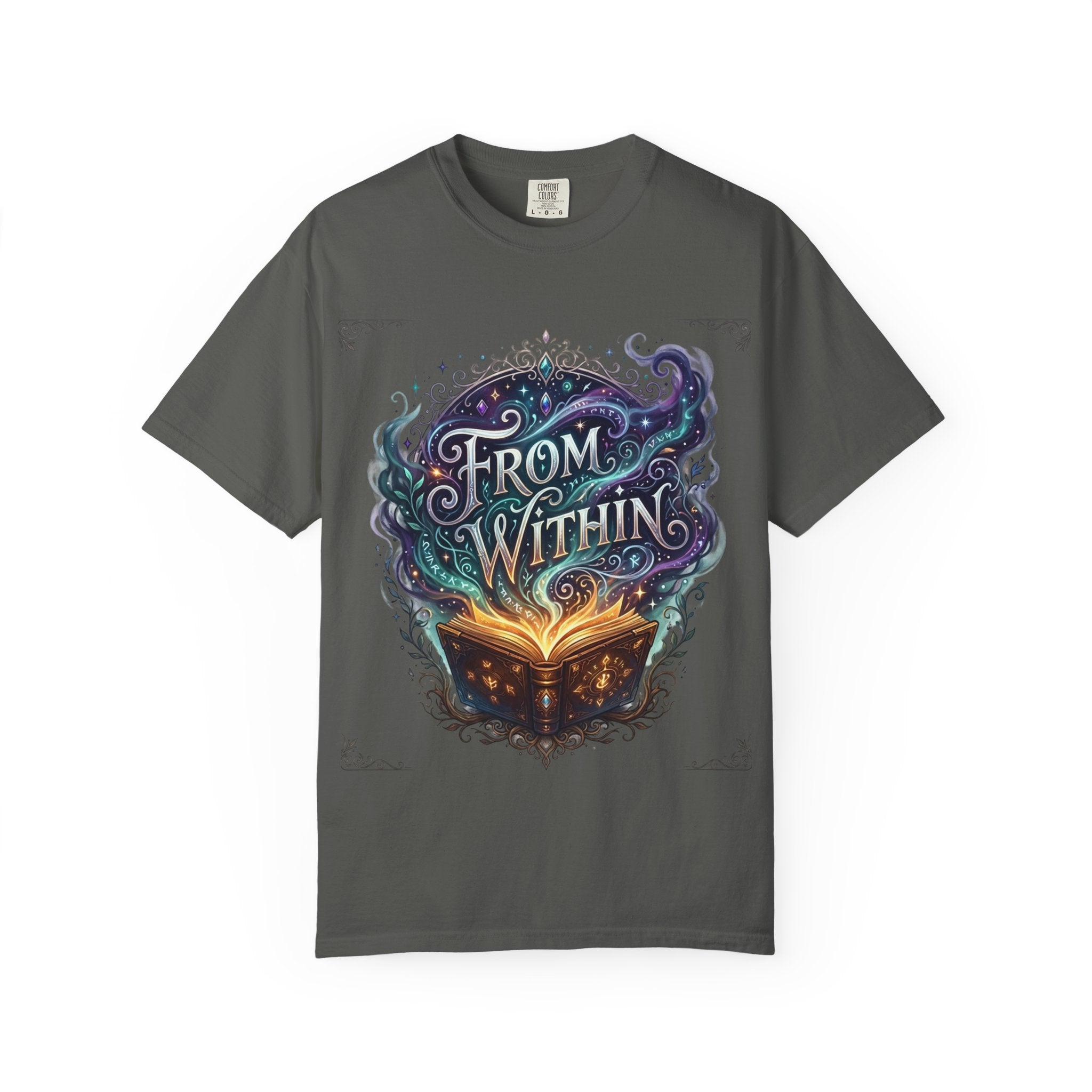 Power Runs Black PRB From Within Magic Book T-Shirt — Fantasy Illustrated Graphic Tee by Printify