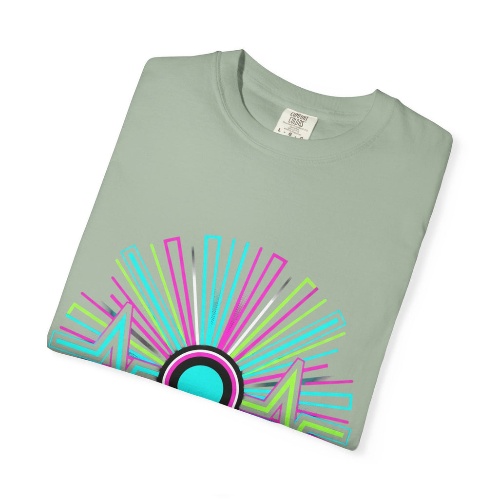 Power Runs Black PRB Electric "Move With Pulse" Graphic T-Shirt — Neon Sunburst Design by Printify