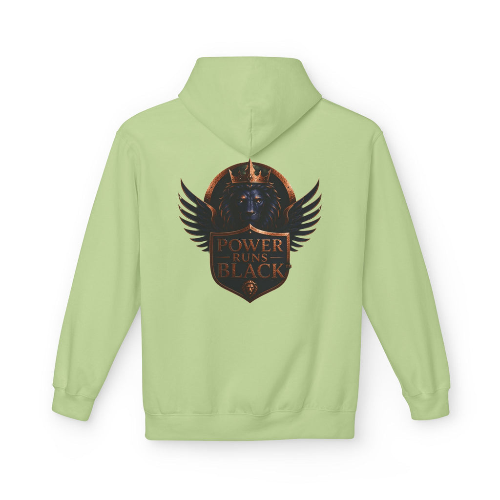 Power Runs Black crest hoodie | medieval shield with lions and wings by Power Runs Black