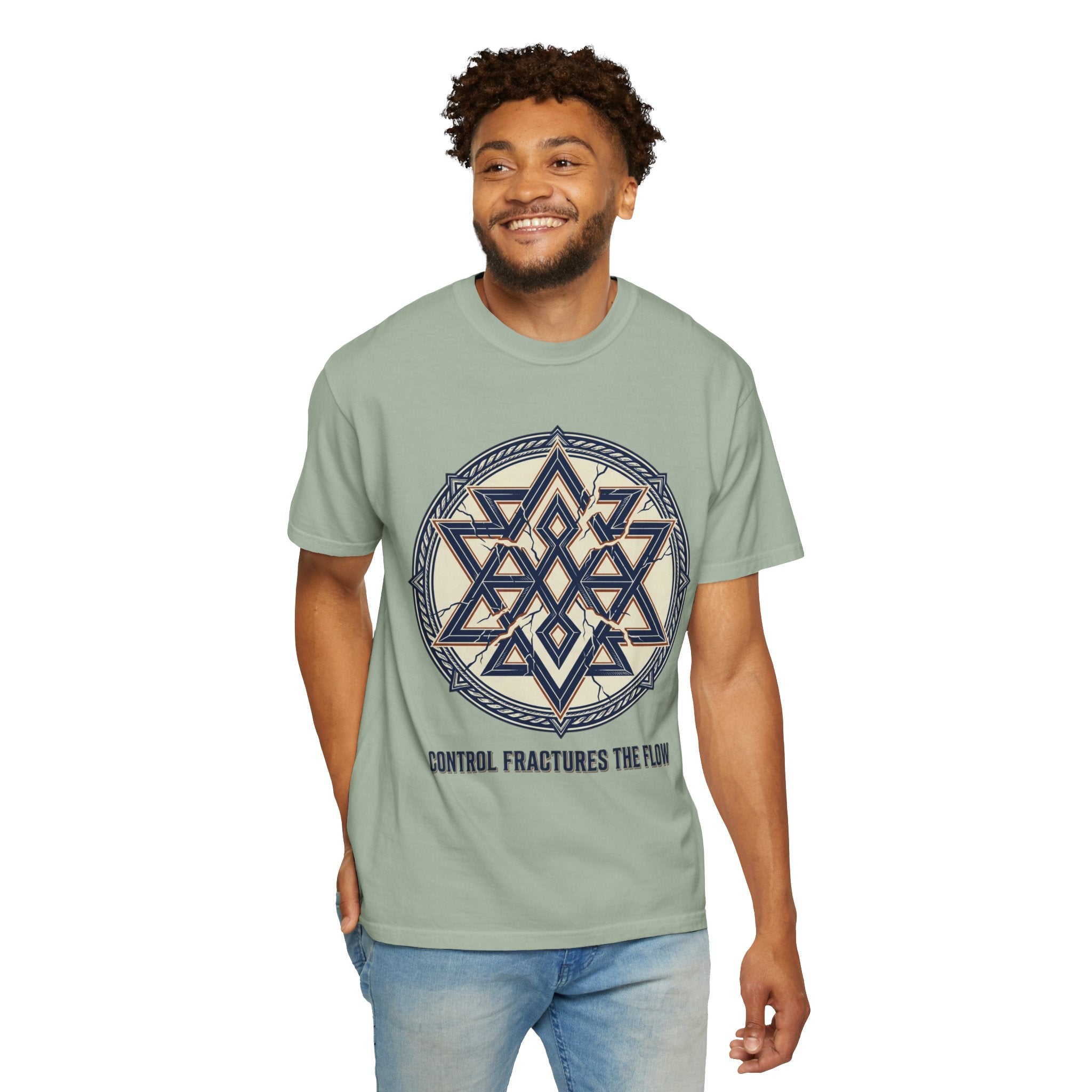 Power Runs Black PRB Geometric Star Mandala T-Shirt — "Control Fractures the Flow" Graphic Tee by Power Runs Black