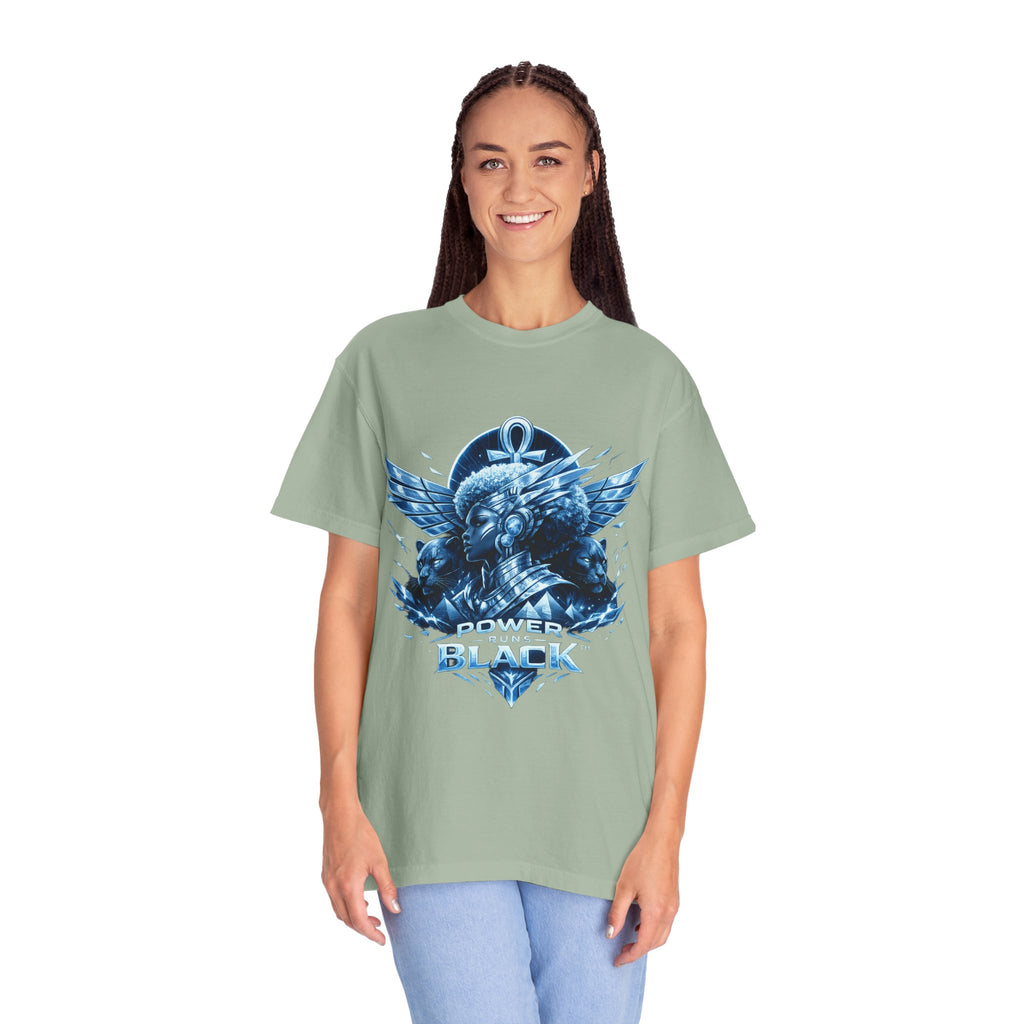 Power of Black Graphic T-Shirt — Egyptian Ankh Warrior Design by Power Runs Black
