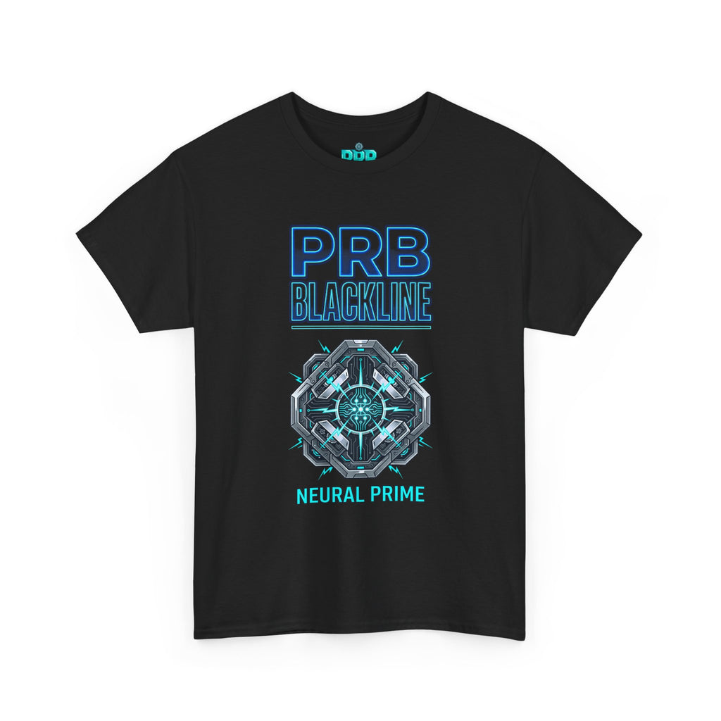 PRB Blackline Neural Prime Tech Tee — Futuristic Sci‑Fi Circuit Graphic T-Shirt by Power Runs Black