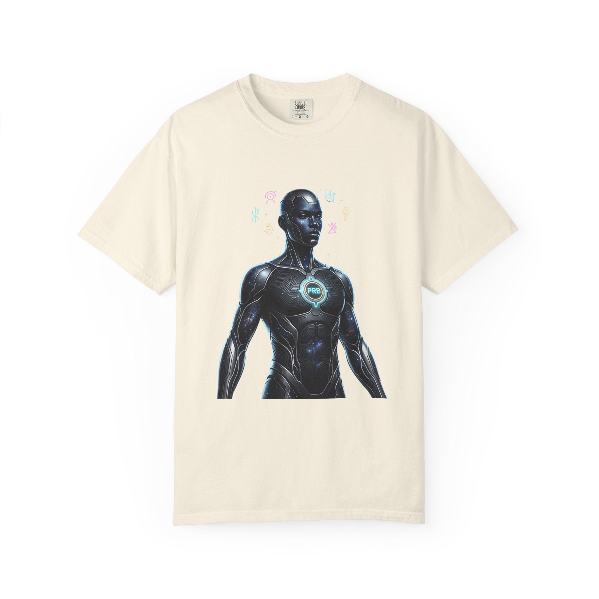 Printify PRB — “Algorithm God” 4K Futuristic Cyborg with Glowing Chest T-shirt | Sci-Fi Android Art - T-Shirt