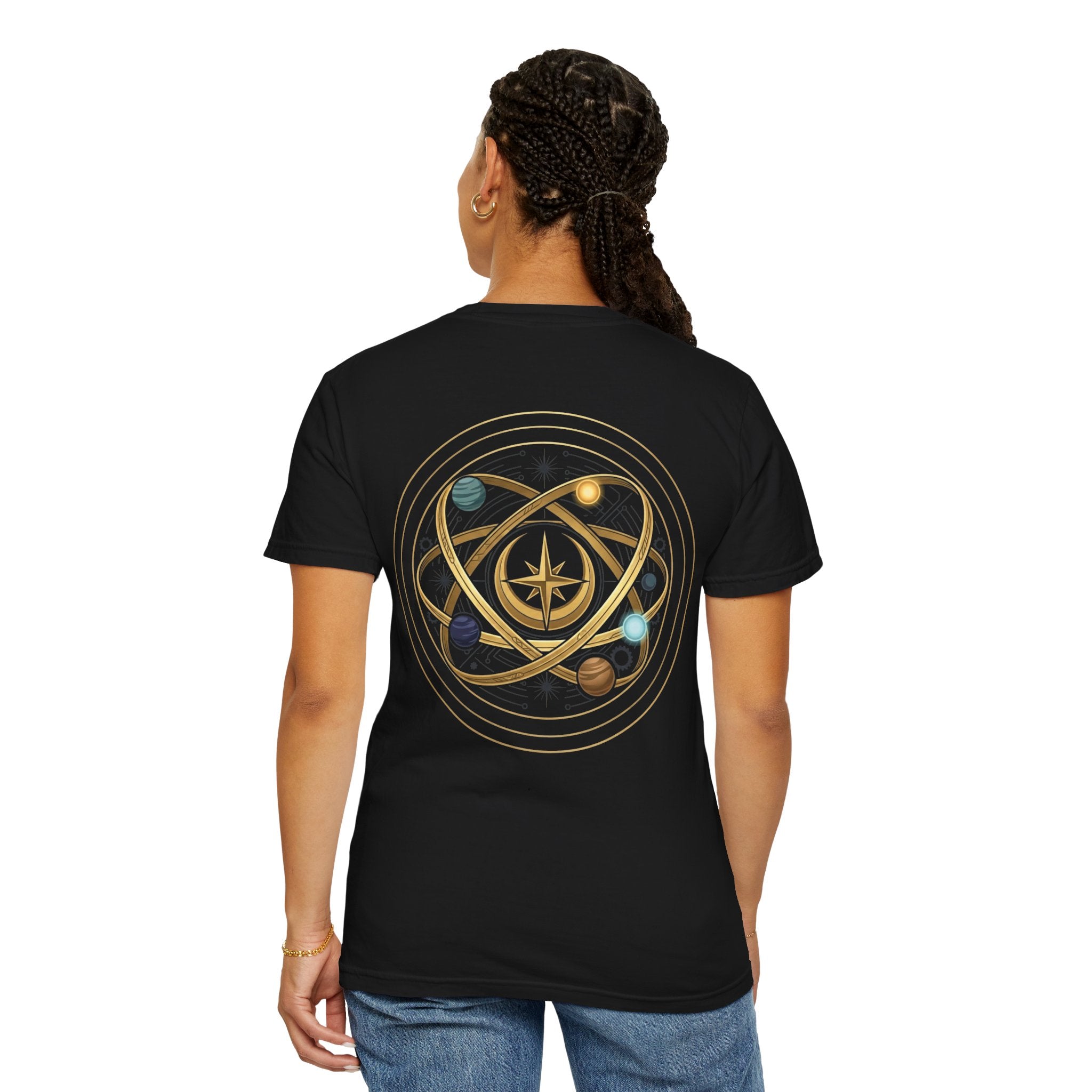 PRB Crown & Cosmos Graphic T-Shirt | Gold Royal Crest & Celestial Back by Printify
