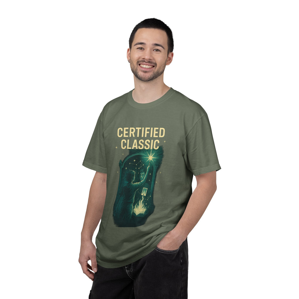 PRB Certified Classic illustration T-shirt | vintage camping, night sky, campfire by Power Runs Black