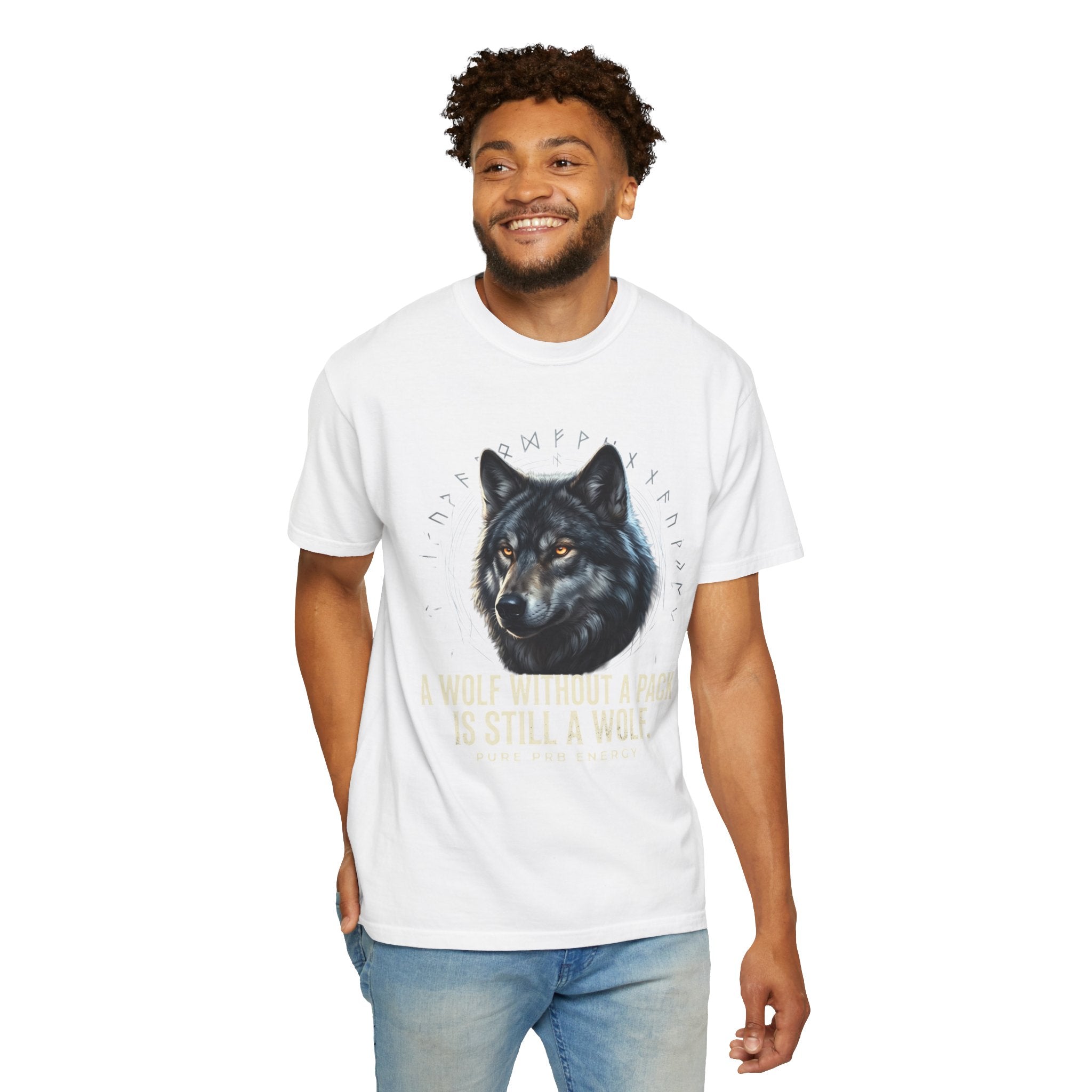 PRB Wolf Graphic T-Shirt — "A Wolf Without a Pack Is Still a Wolf" Inspirational Tee by Printify