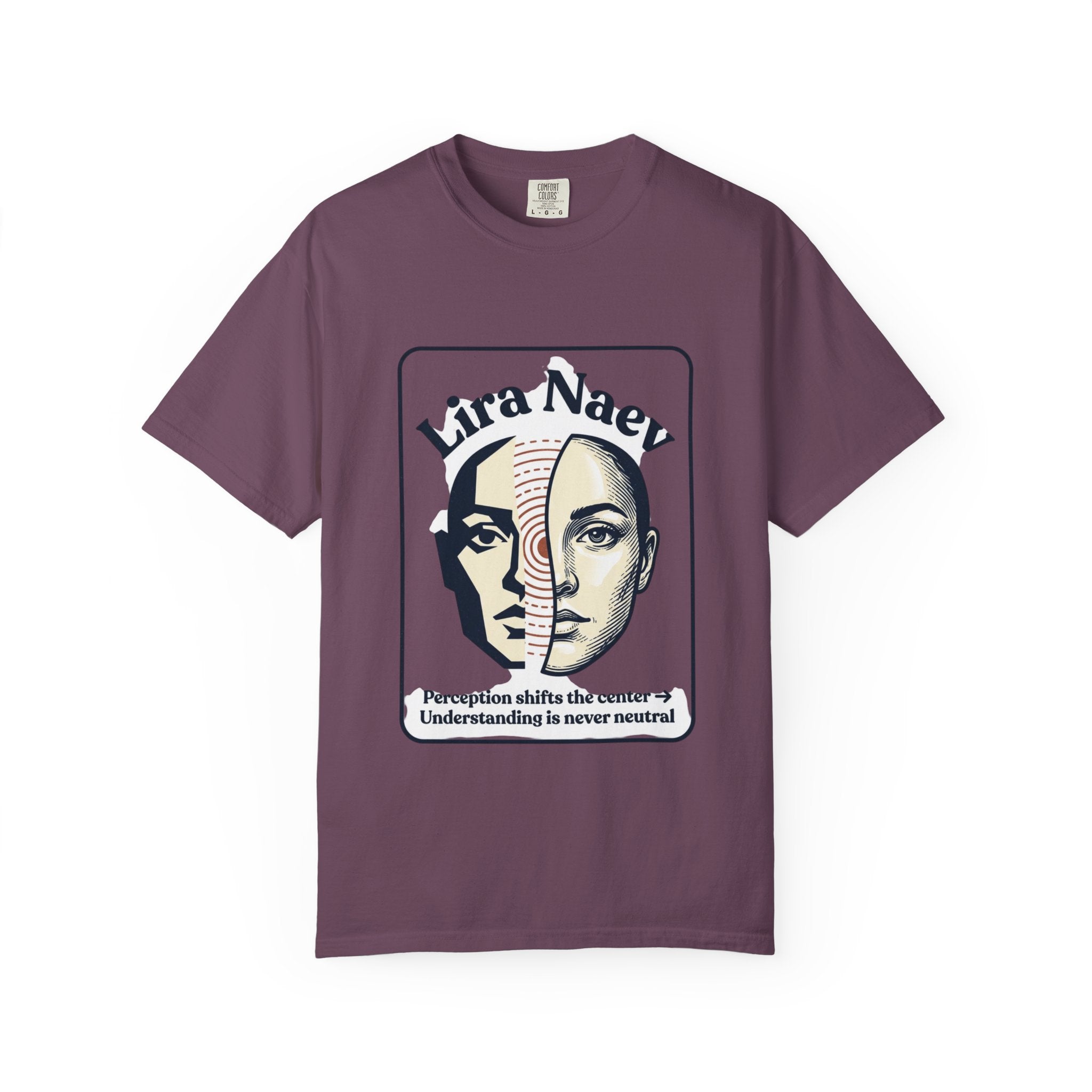 Power Runs Black PRB Lira Naev Split-Face Graphic T-Shirt — “Perception shifts the center” Statement Tee by Power Runs Black