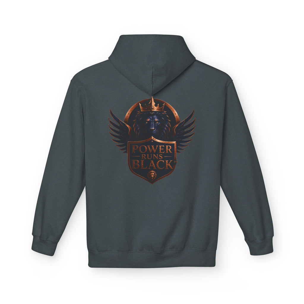 Power Runs Black crest hoodie | medieval shield with lions and wings by Power Runs Black