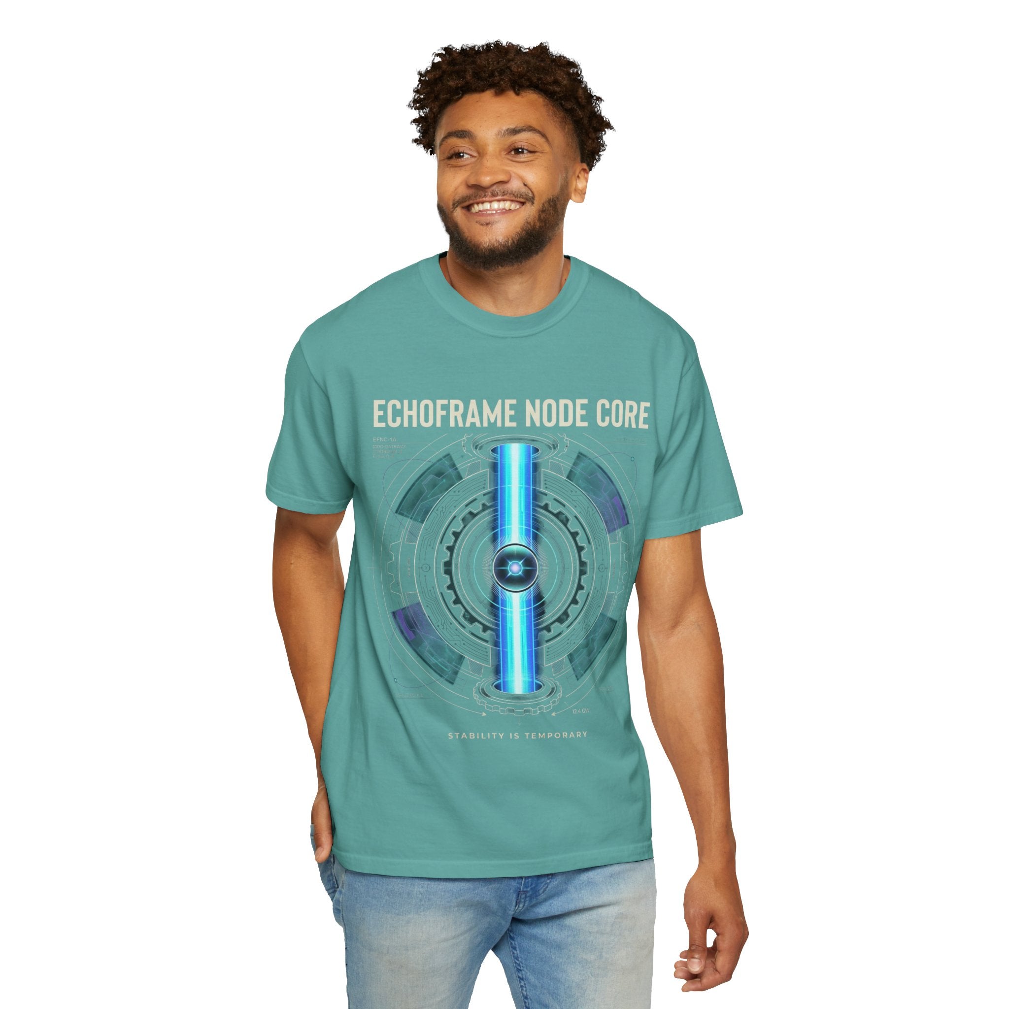 Power Runs Black PRB Echoframe Node Core T-Shirt — Futuristic Tech Graphic Tee by Power Runs Black