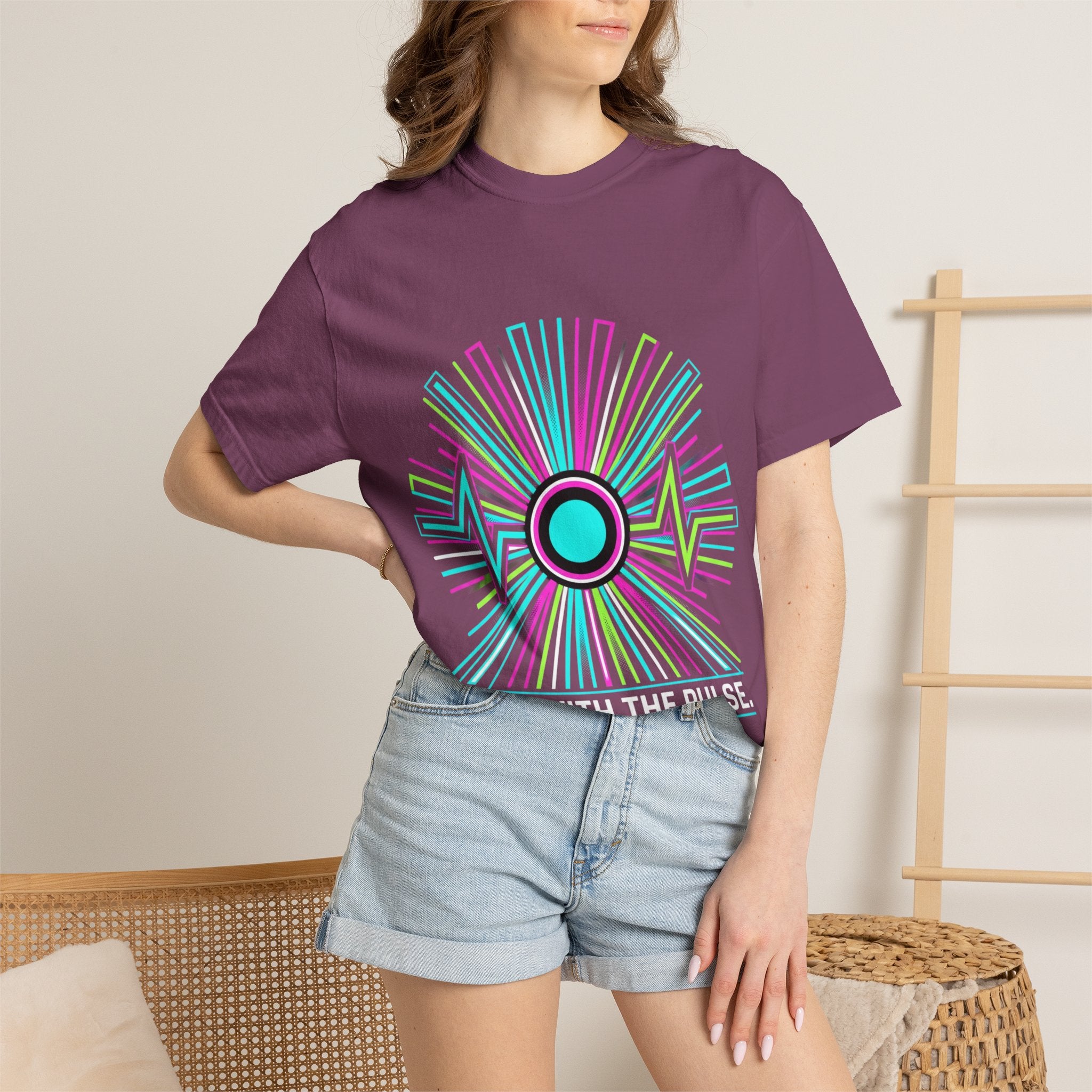 Power Runs Black PRB Electric "Move With Pulse" Graphic T-Shirt — Neon Sunburst Design by Printify