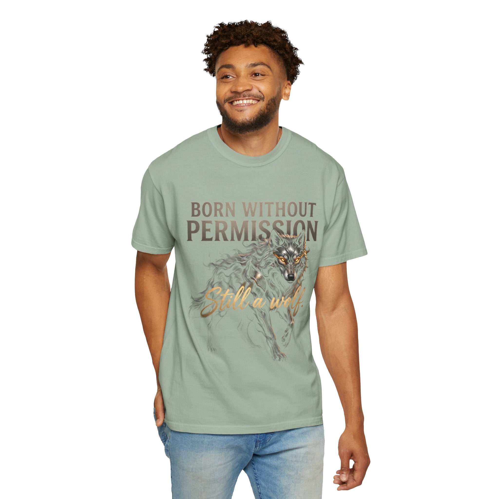 PRB Born Without Permission Wolf T-Shirt — Bold Wolf Graphic Tee by Printify