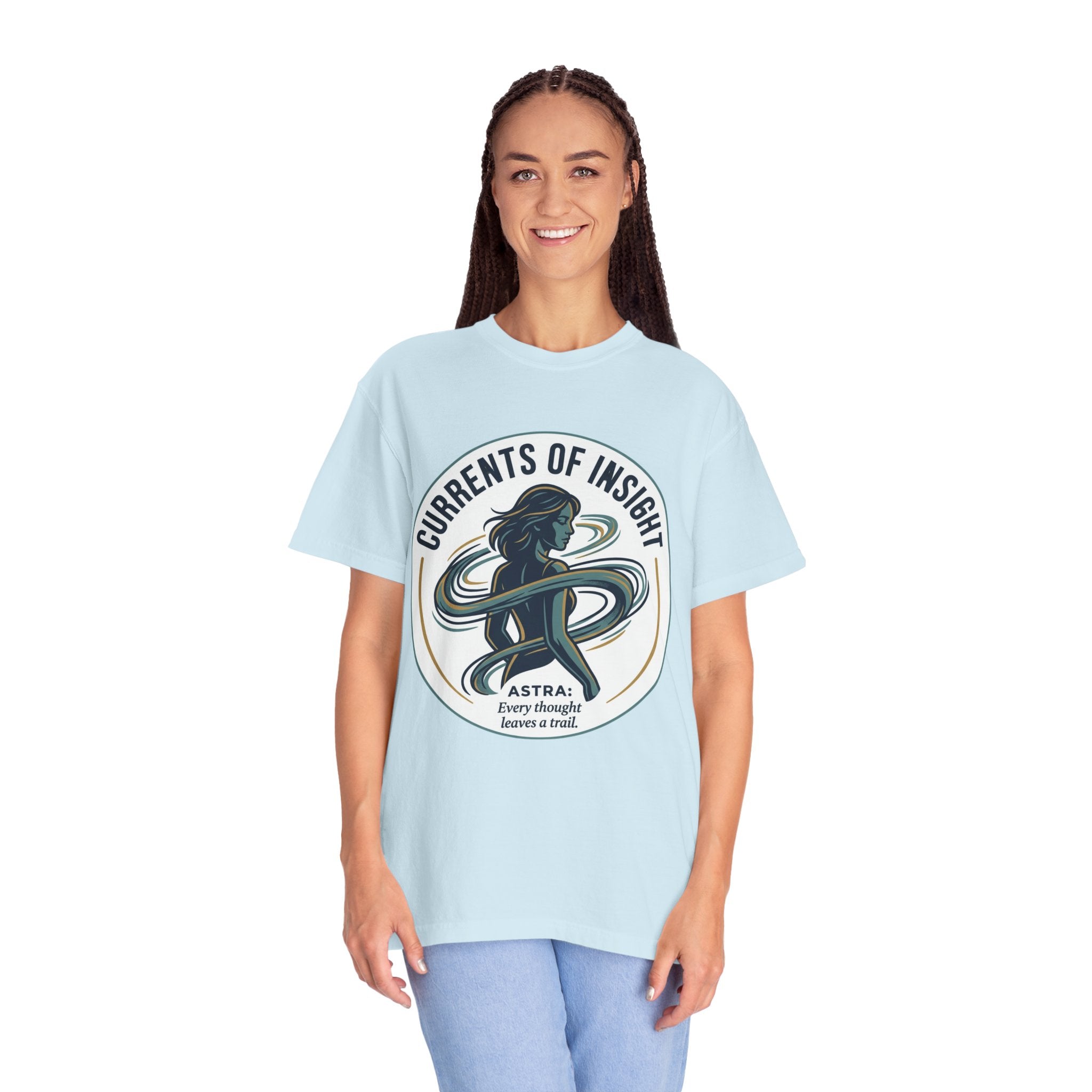 Power Runs Black Currents of Insight T-Shirt — 'Astra: Every thought leaves a trail' Graphic Tee by Power Runs Black