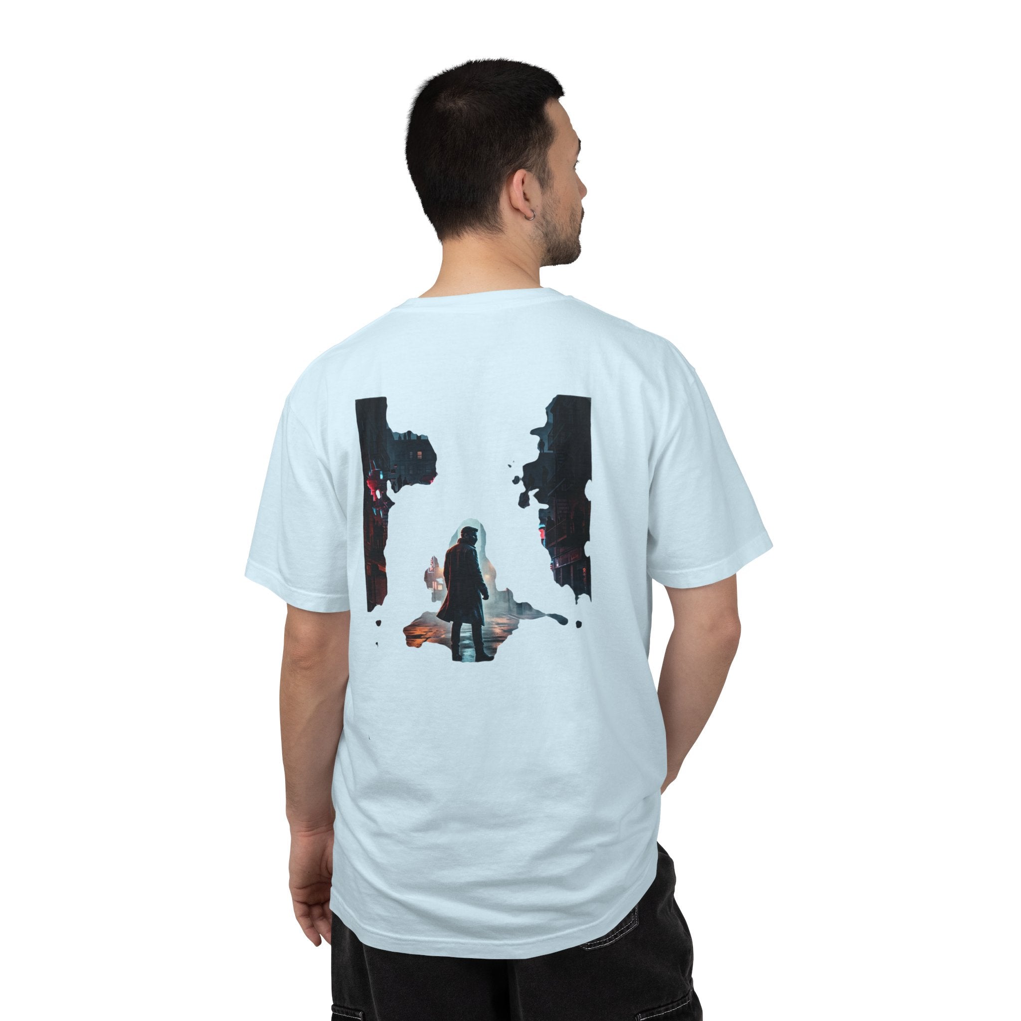 Syndication Loop Cyberpunk Portrait Tee — Tech-Noir Graphic T-Shirt | Power Runs Black by Printify
