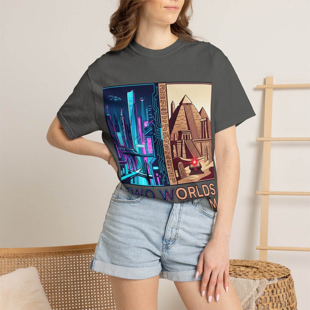 Power Runs Black PRB Blue Technopolis/ Red Dominion Two Worlds One System T-Shirt by Power Runs Black
