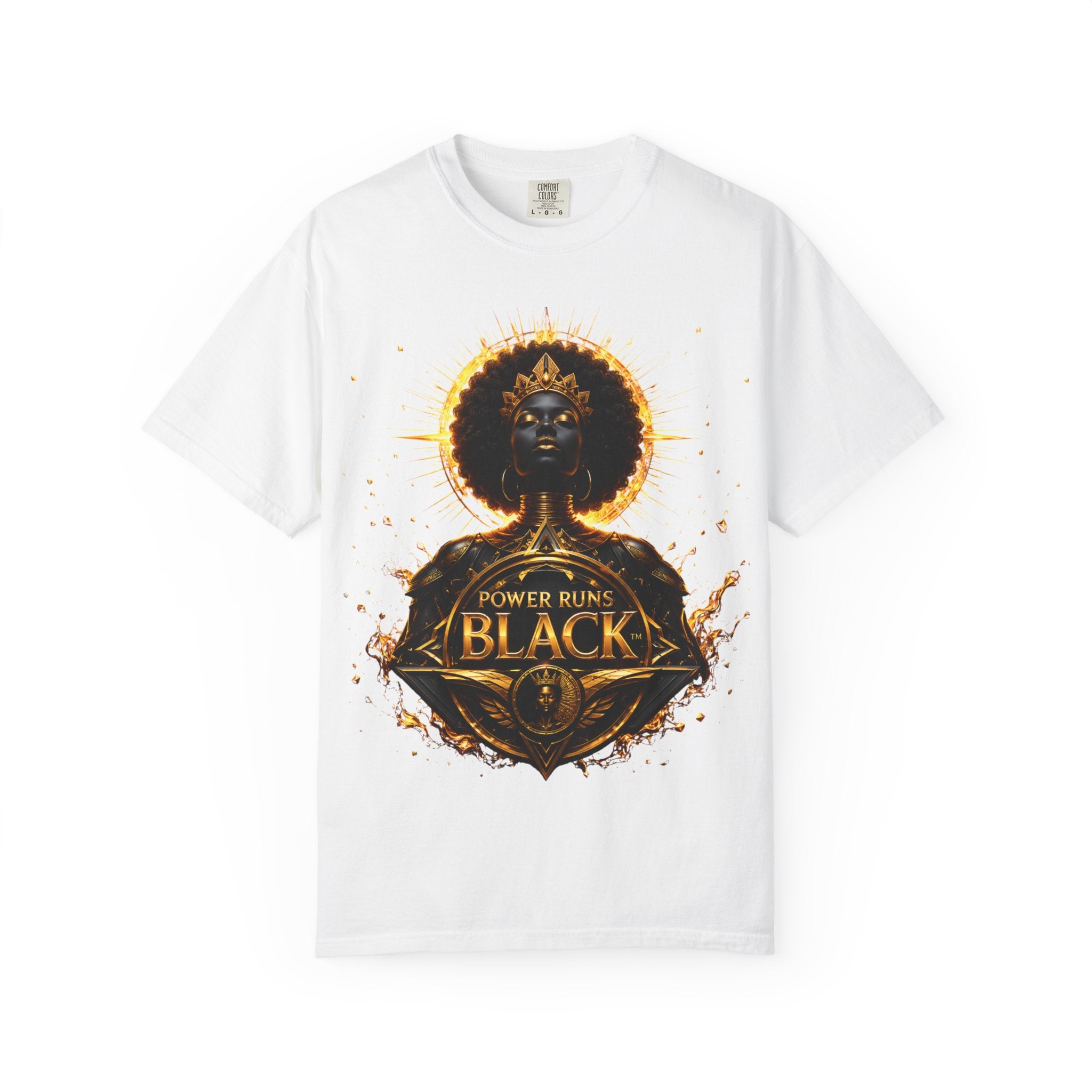 Power Runs Black goddess illustration T-Shirt | Afrocentric black pride design by Power Runs Black
