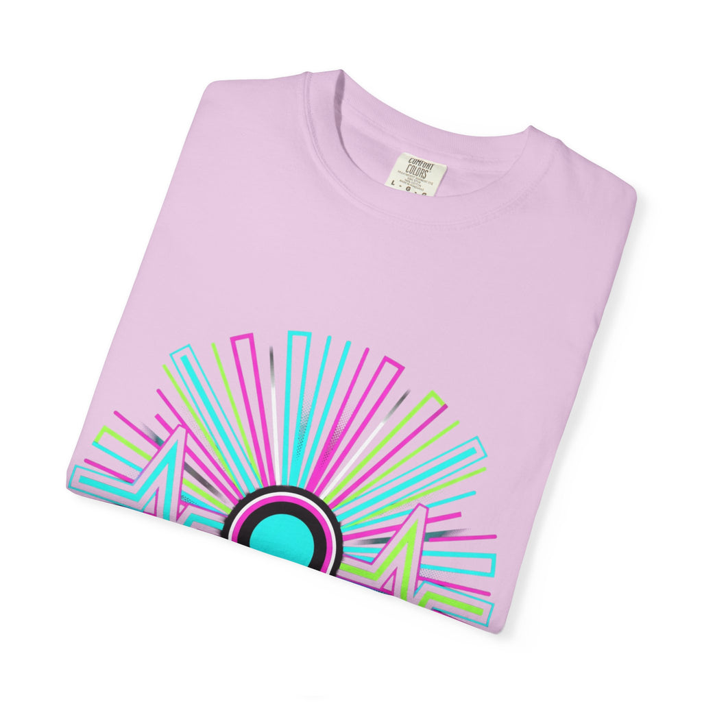 Power Runs Black PRB Electric "Move With Pulse" Graphic T-Shirt — Neon Sunburst Design by Power Runs Black