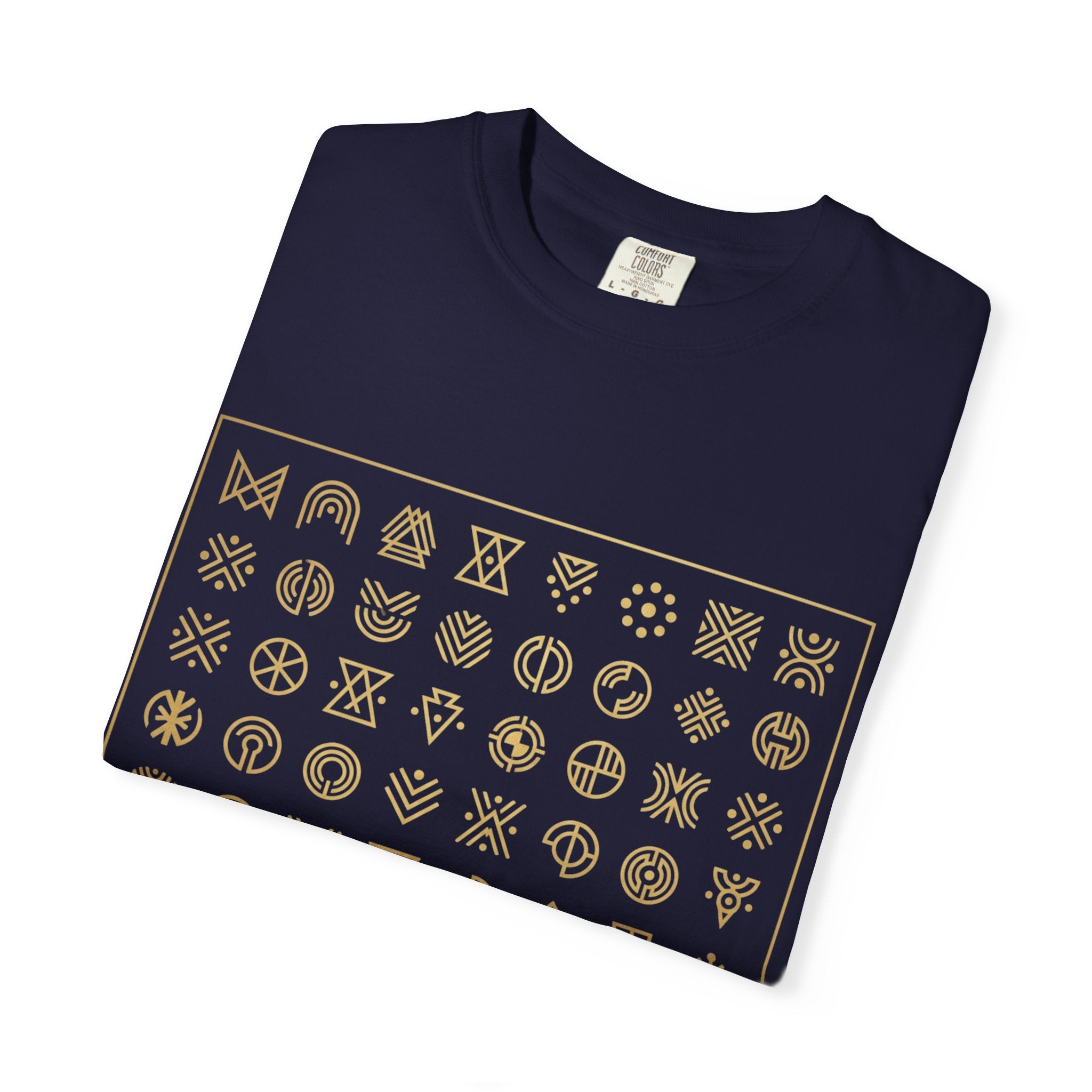Power Runs Black PRB Symbol Grid T-Shirt — Minimal Gold Icon Graphic Tee by Printify