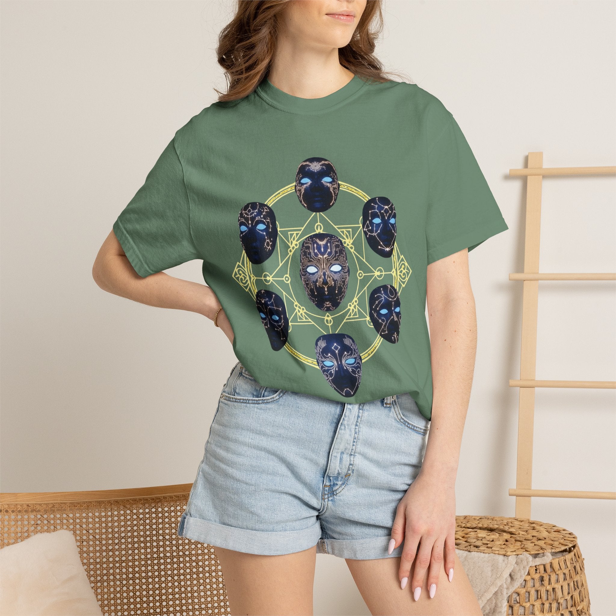 PRB Tribal Mask Circle Graphic Tee, Spiritual Afrocentric Art by Power Runs Black