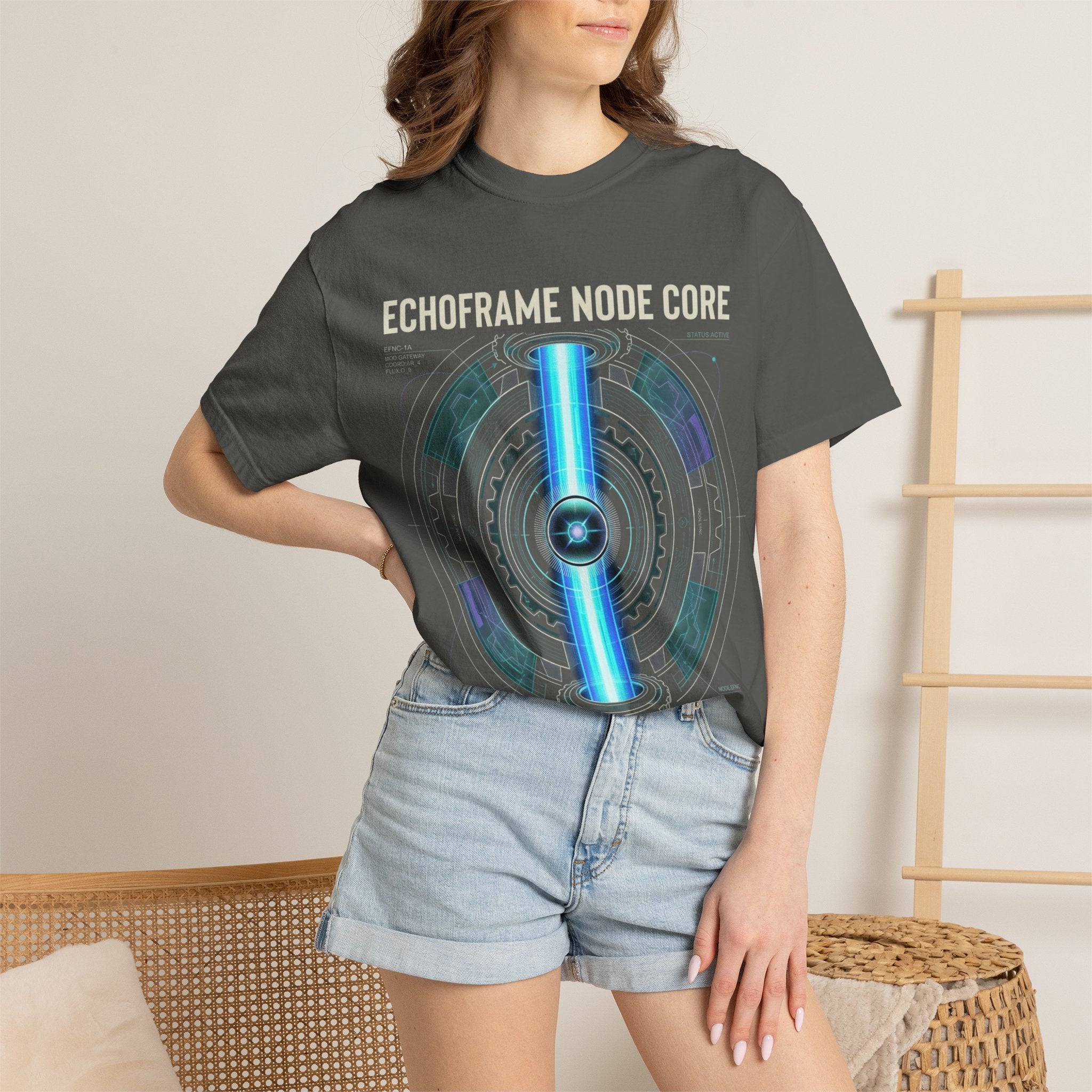 Power Runs Black PRB Echoframe Node Core T-Shirt — Futuristic Tech Graphic Tee by Power Runs Black