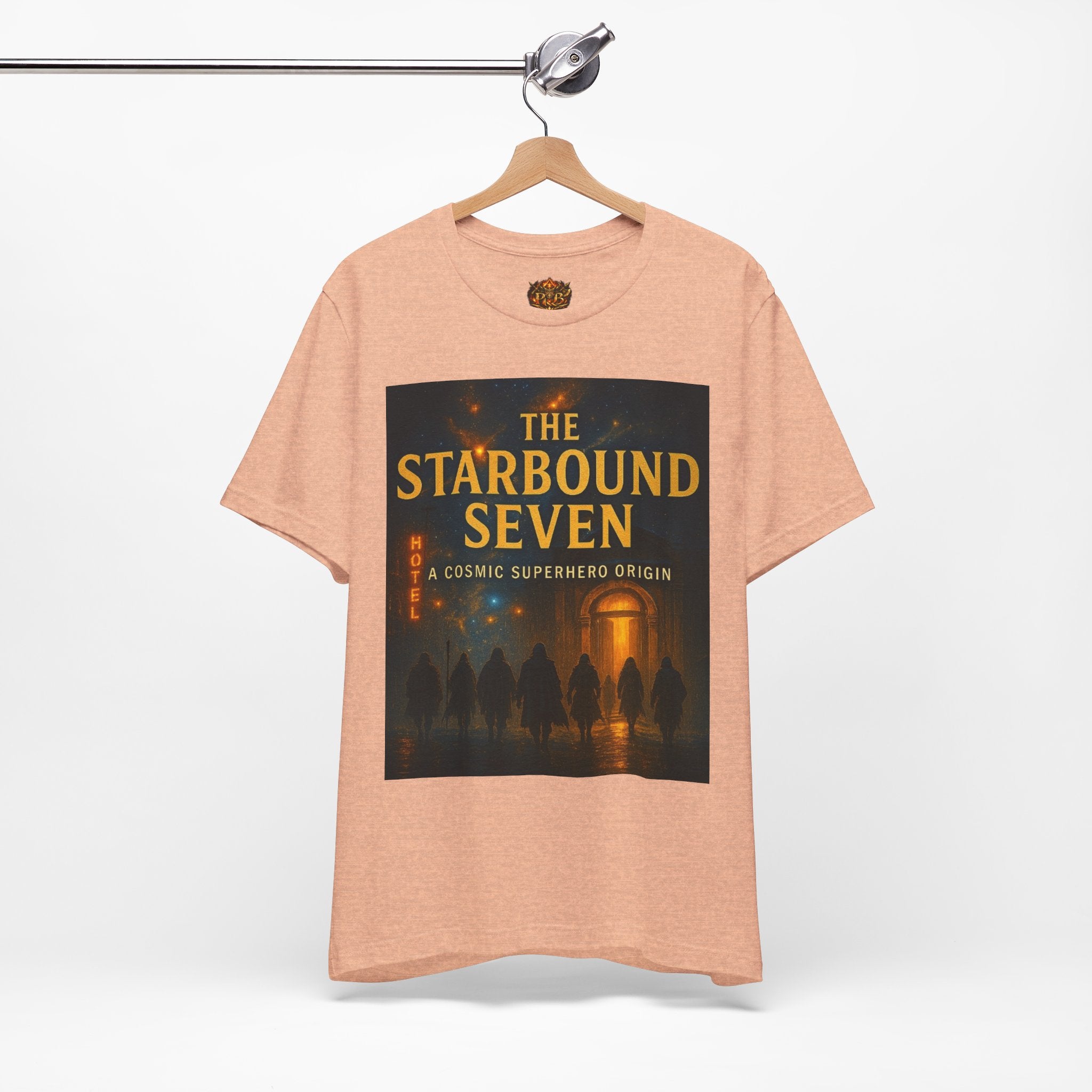 Power Runs Black PRB The Starbound Seven Tee – Retro Cosmic Superhero Poster Shirt by Power Runs Black
