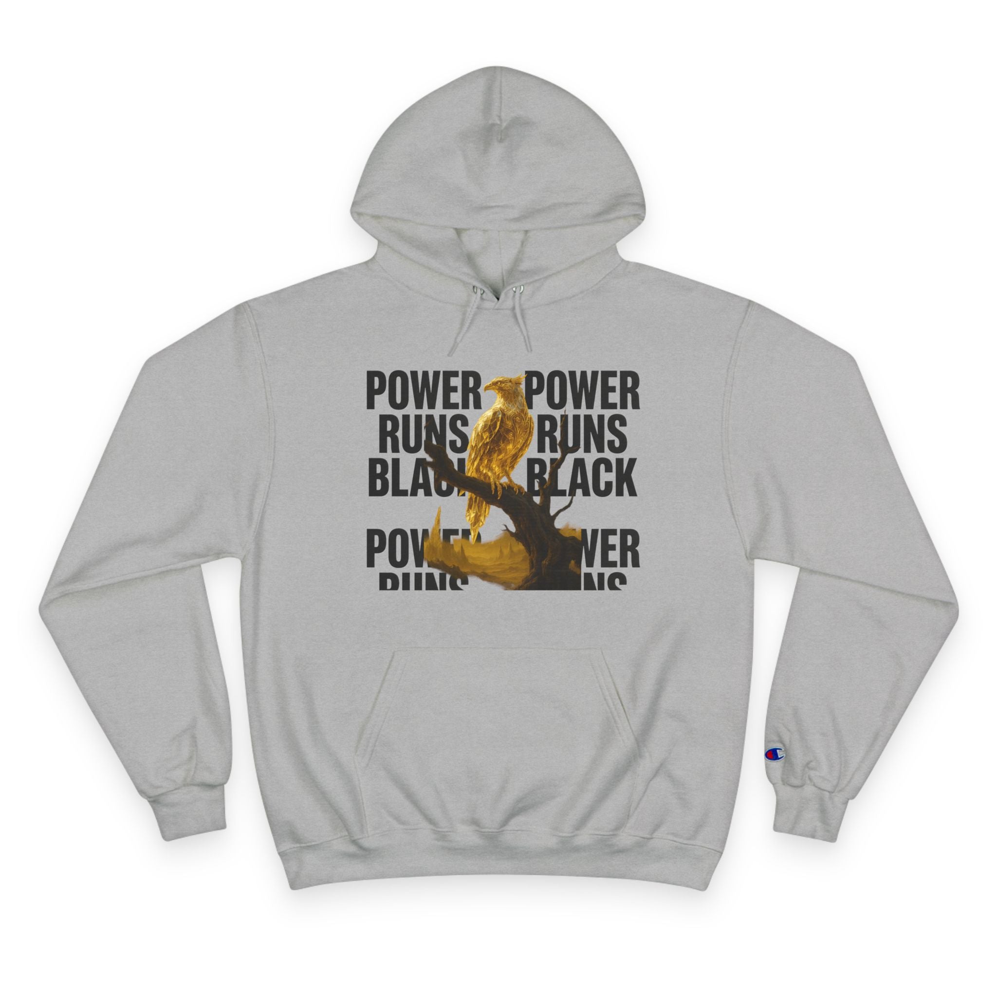 PRB Champion Hoodie — 'Power Runs Black' Golden Bird Graphic Pullover by Power Runs Black