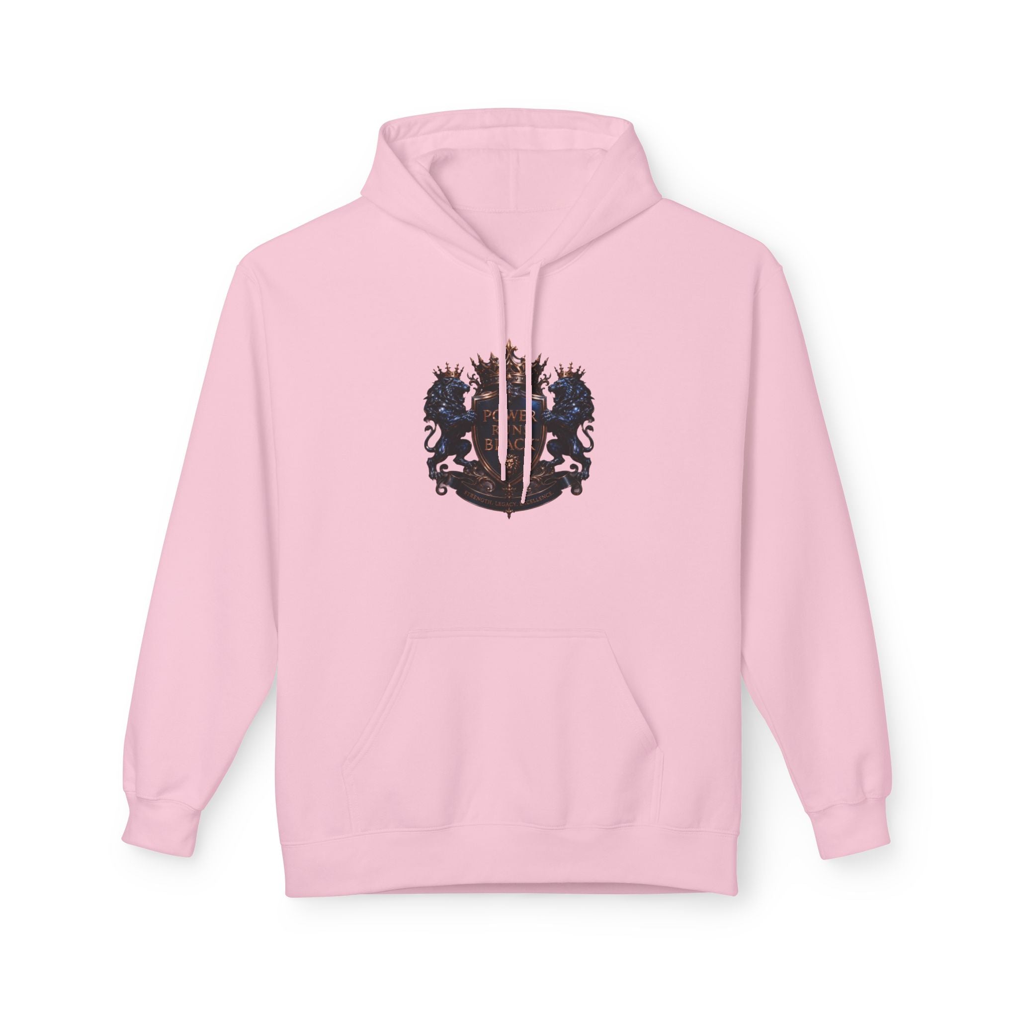 Power Runs Black crest hoodie | medieval shield with lions and wings by Power Runs Black