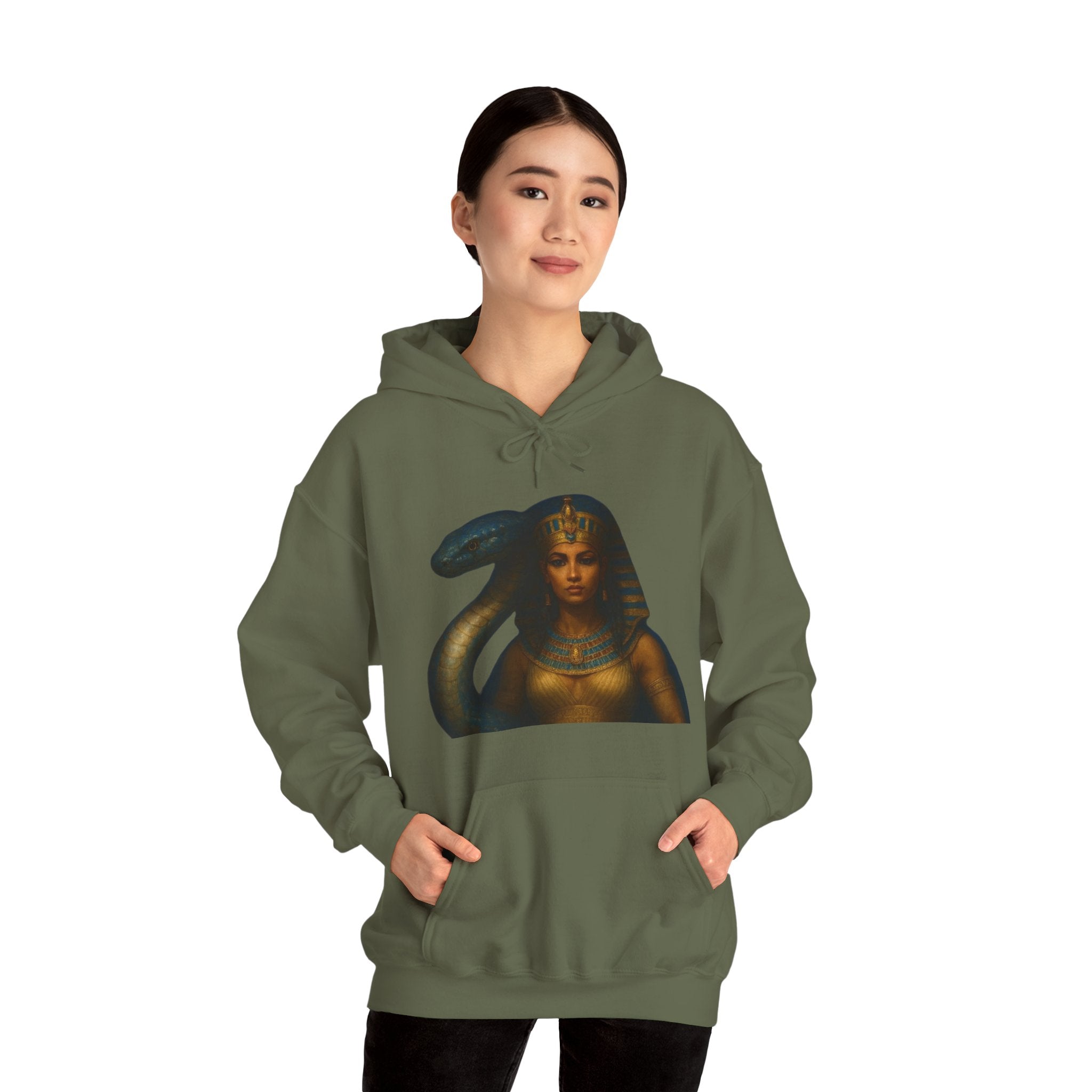 PRB Egyptian Goddess Portrait Hoodie | Serpent Headdress, Ancient Queen Art by Power Runs Black