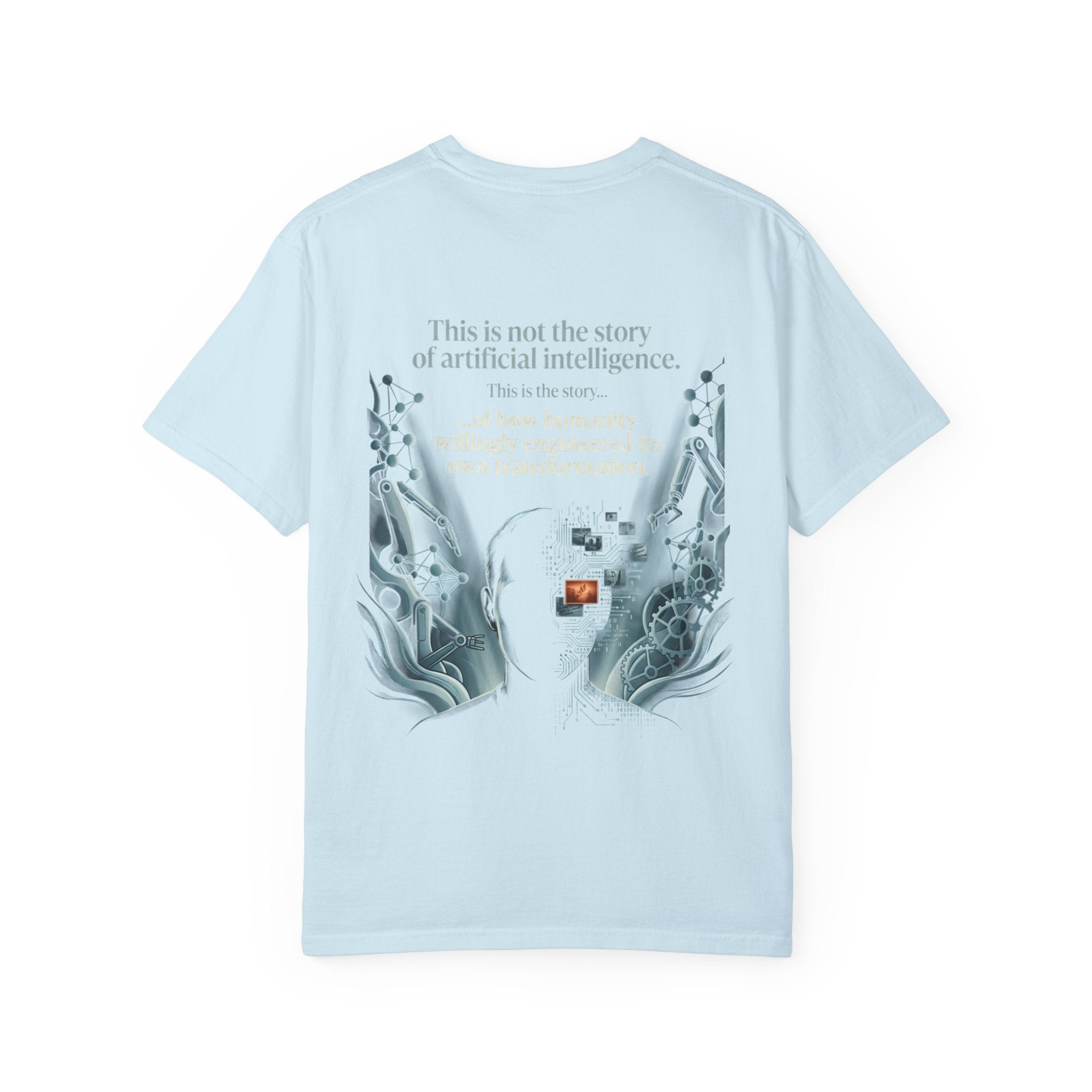 Power Runs Black AI Fusion Graphic T-Shirt — "The Core Age" Split Face Design by Power Runs Black