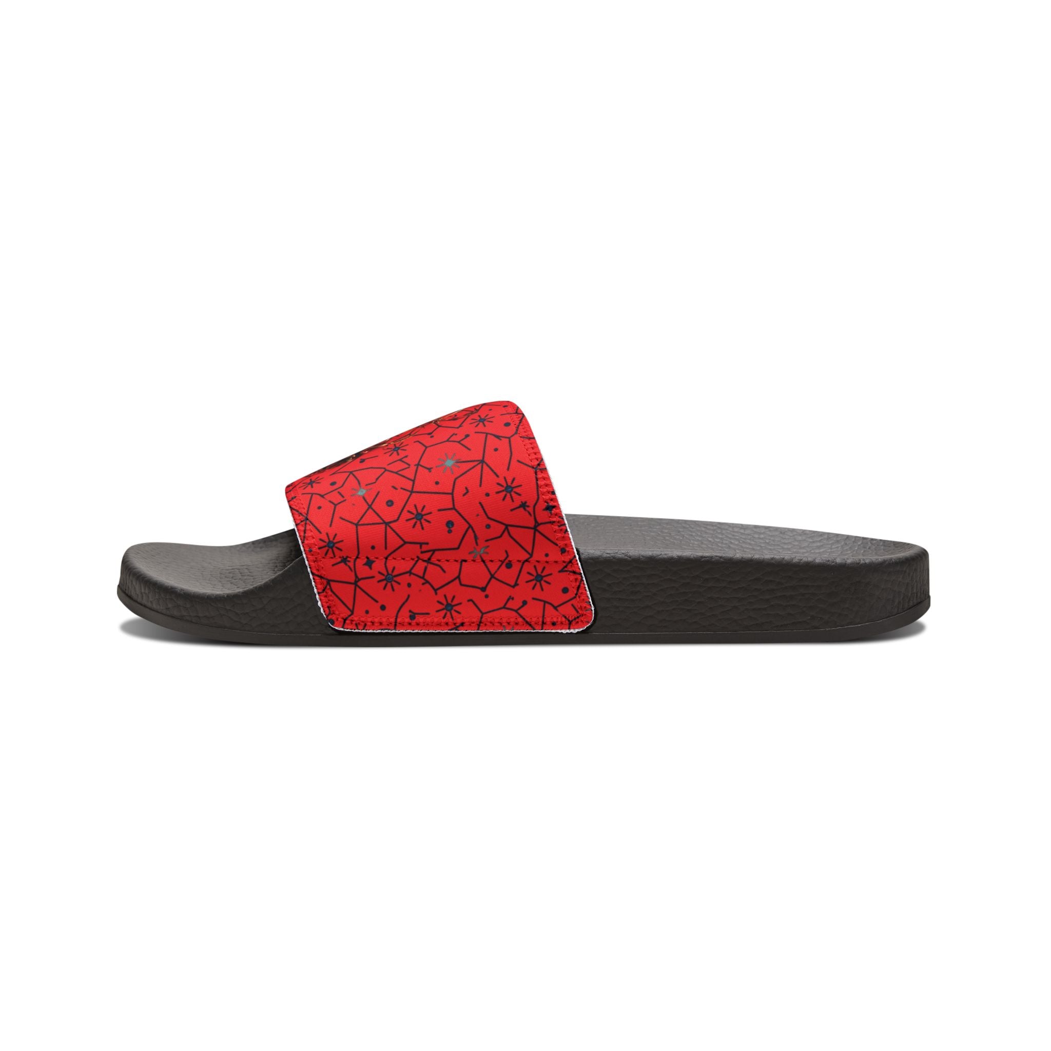 Power Runs Black Removable-Strap Sandals - Red Floral Pattern Slide Sandals for Women by Power Runs Black