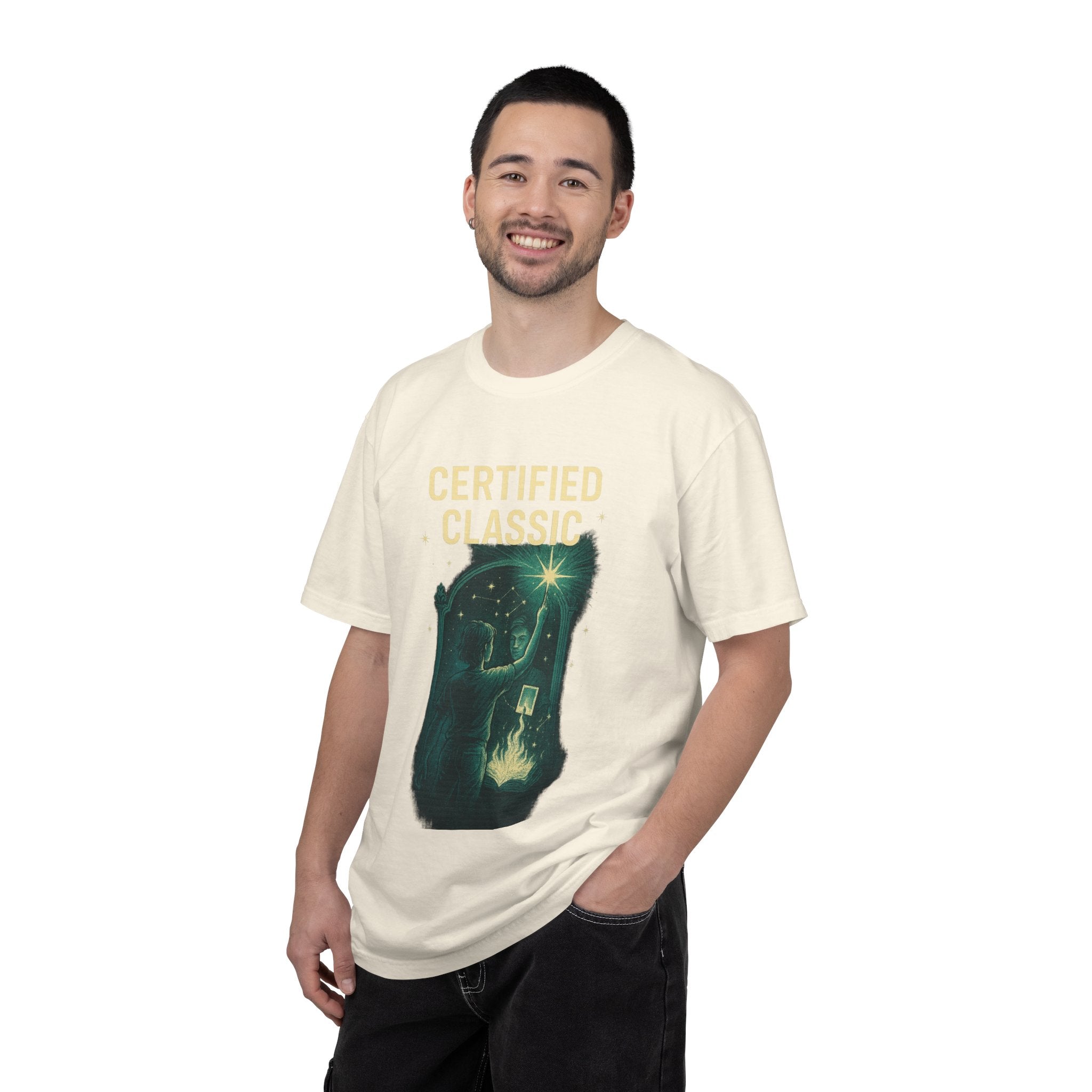 PRB Certified Classic illustration T-shirt | vintage camping, night sky, campfire by Power Runs Black