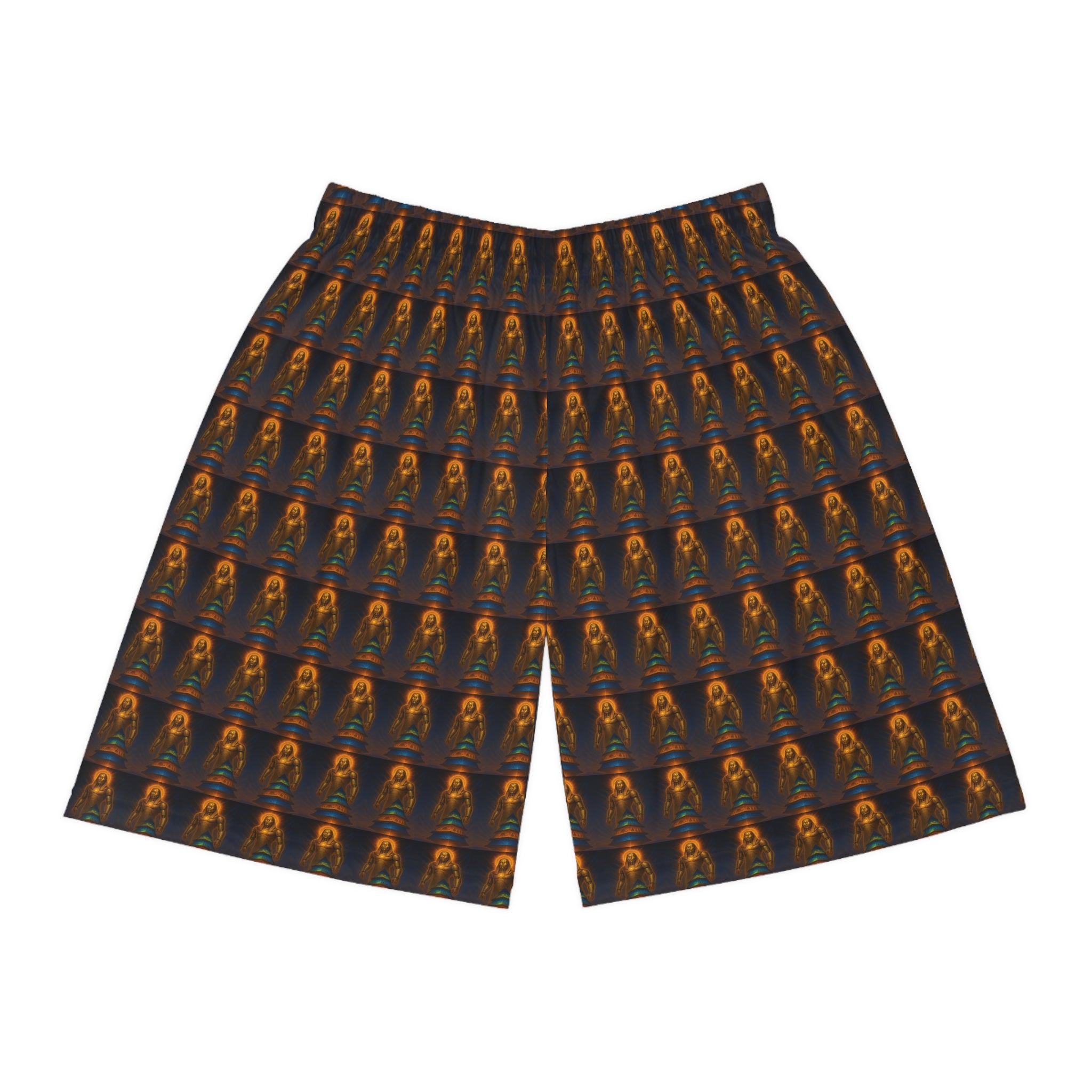 PRB Men's All-Over Print Basketball Shorts | Retro Neon Rocket Pattern by Power Runs Black