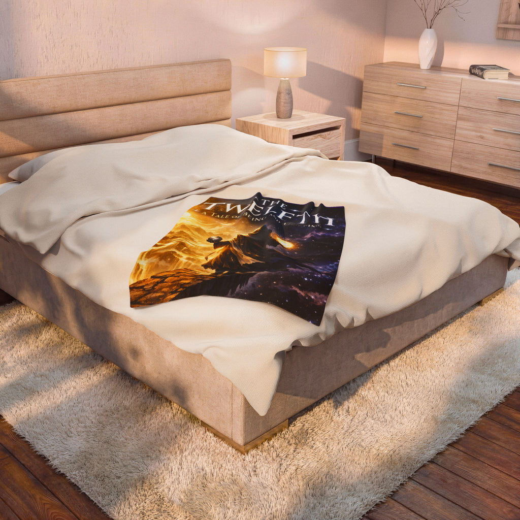 PRB Velveteen Plush Blanket — 'The Twelfth: A Tale of Being and Unbeing' Fantasy Book Cover Throw by Power Runs Black