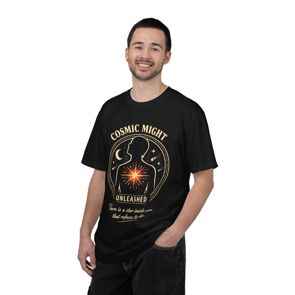 PRB Starforged Flex Cosmic Might T-Shirt — "Unleashed" Astral Heart Graphic Tee by Power Runs Black
