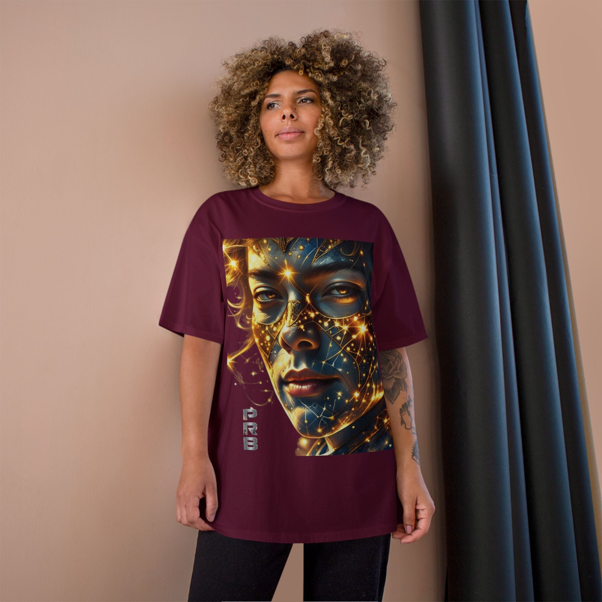 PRB Champion T-Shirt — Cosmic Face Art Tee (Radiant Star Portrait) by Printify