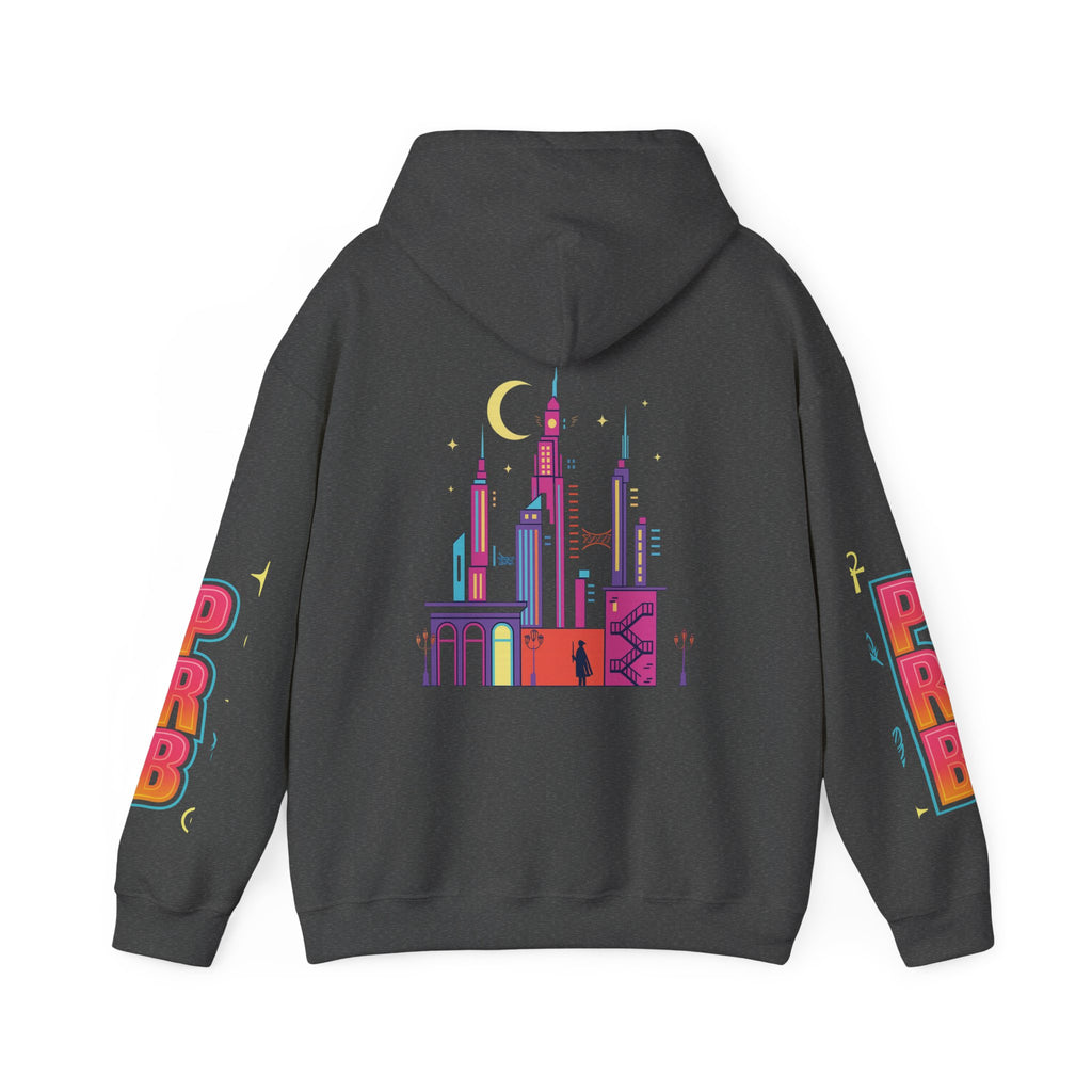 PRB Graphic Hoodie — Colorful Cityscape Pullover by Power Runs Black