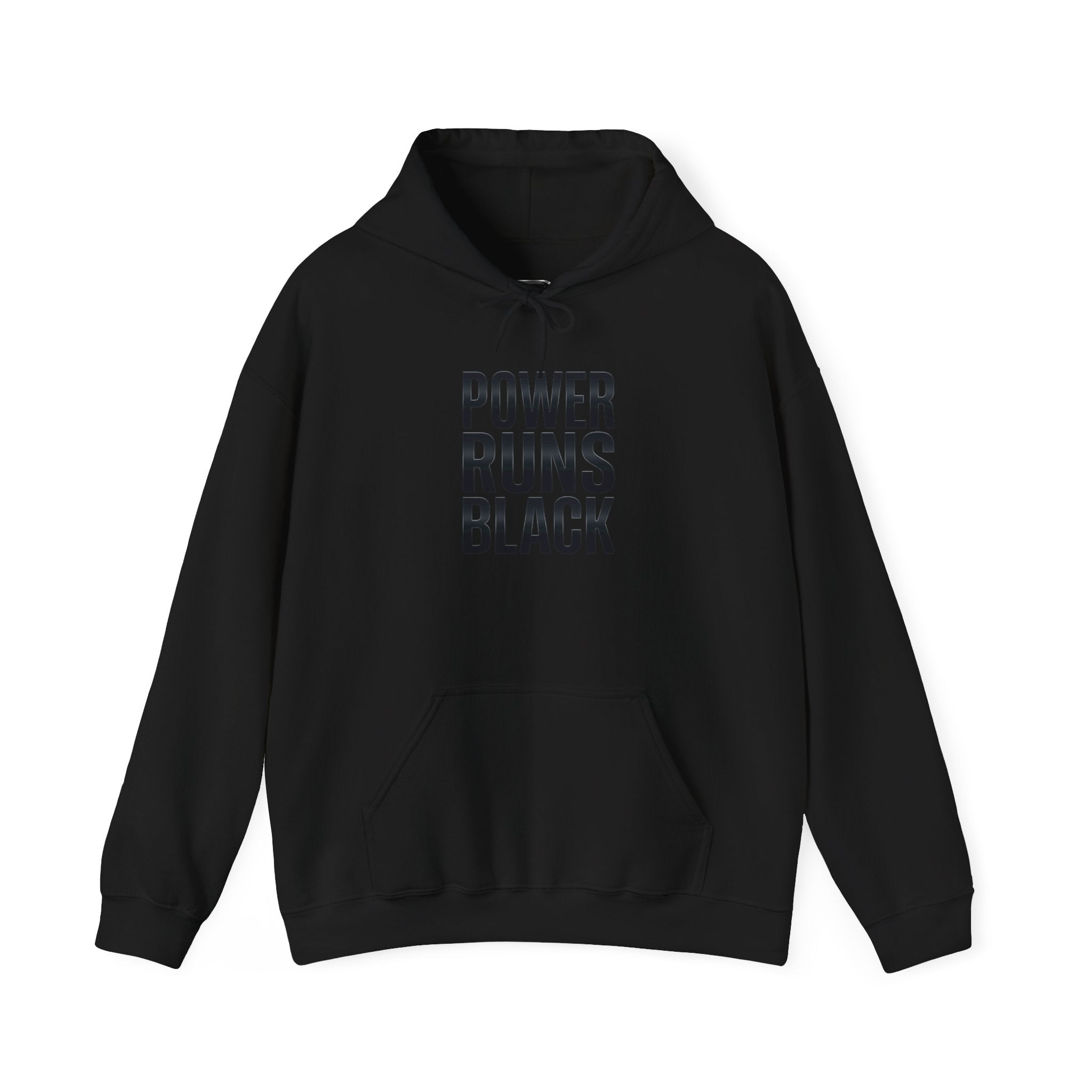 Power Runs Black Hoodie — Bold Graphic Athletic Streetwear by Printify
