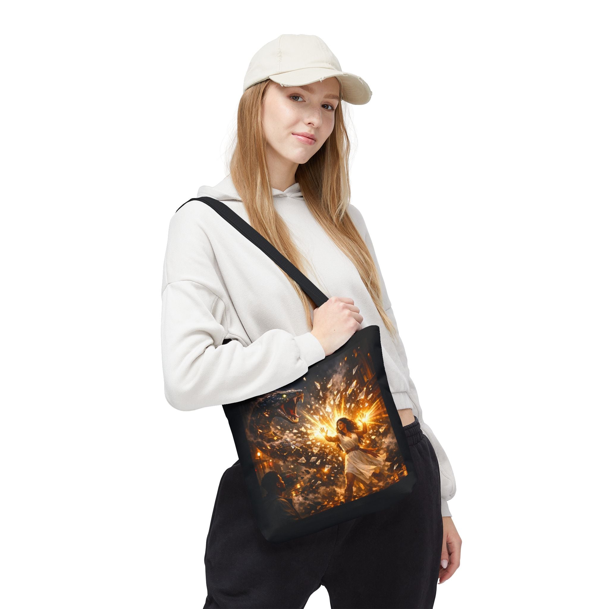 PRB Raging Serpent Burst tote bag | Fantasy serpent explosion art by Power Runs Black