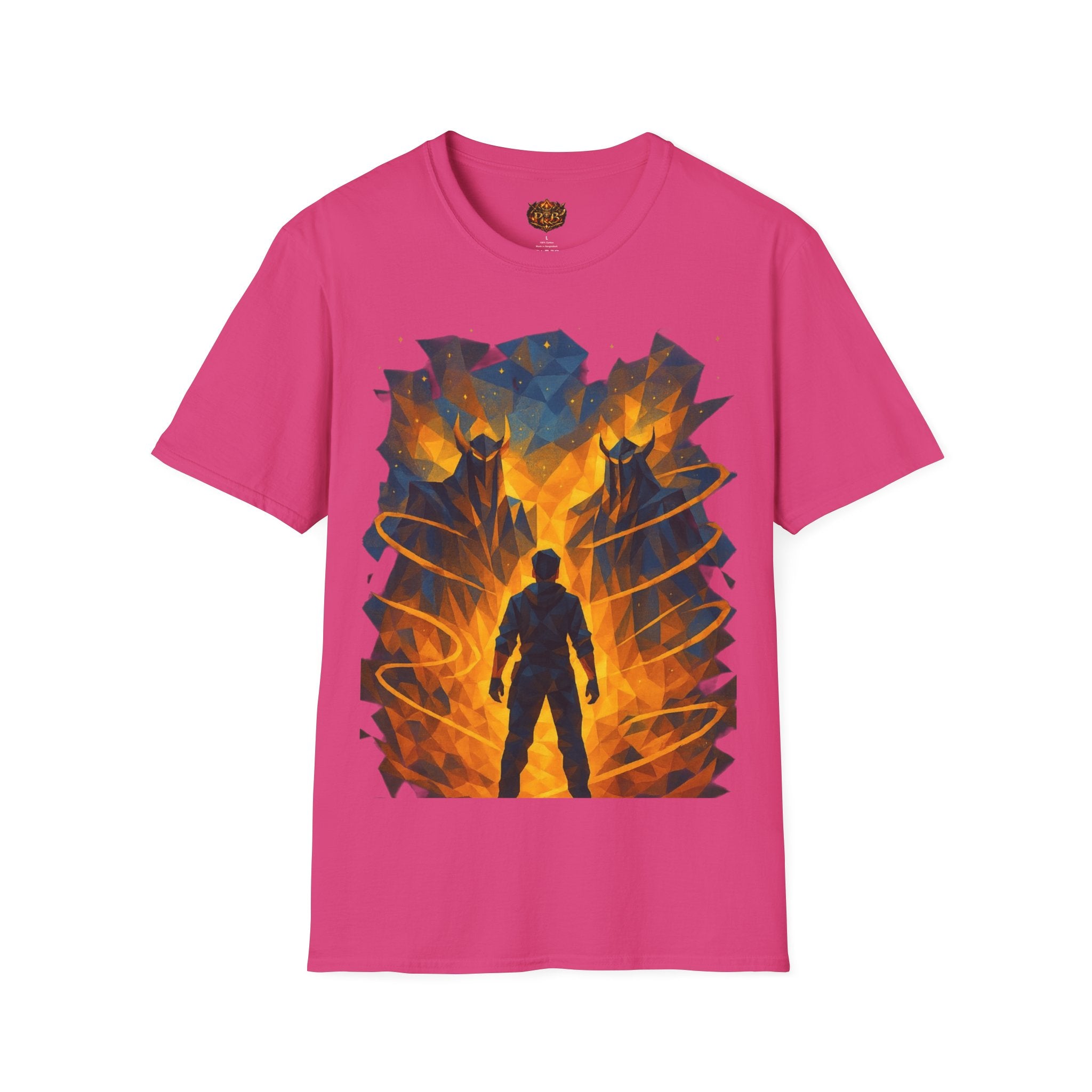 PRB Flame Silhouette Warrior T-Shirt | Fiery Geometric Backdrop by Power Runs Black