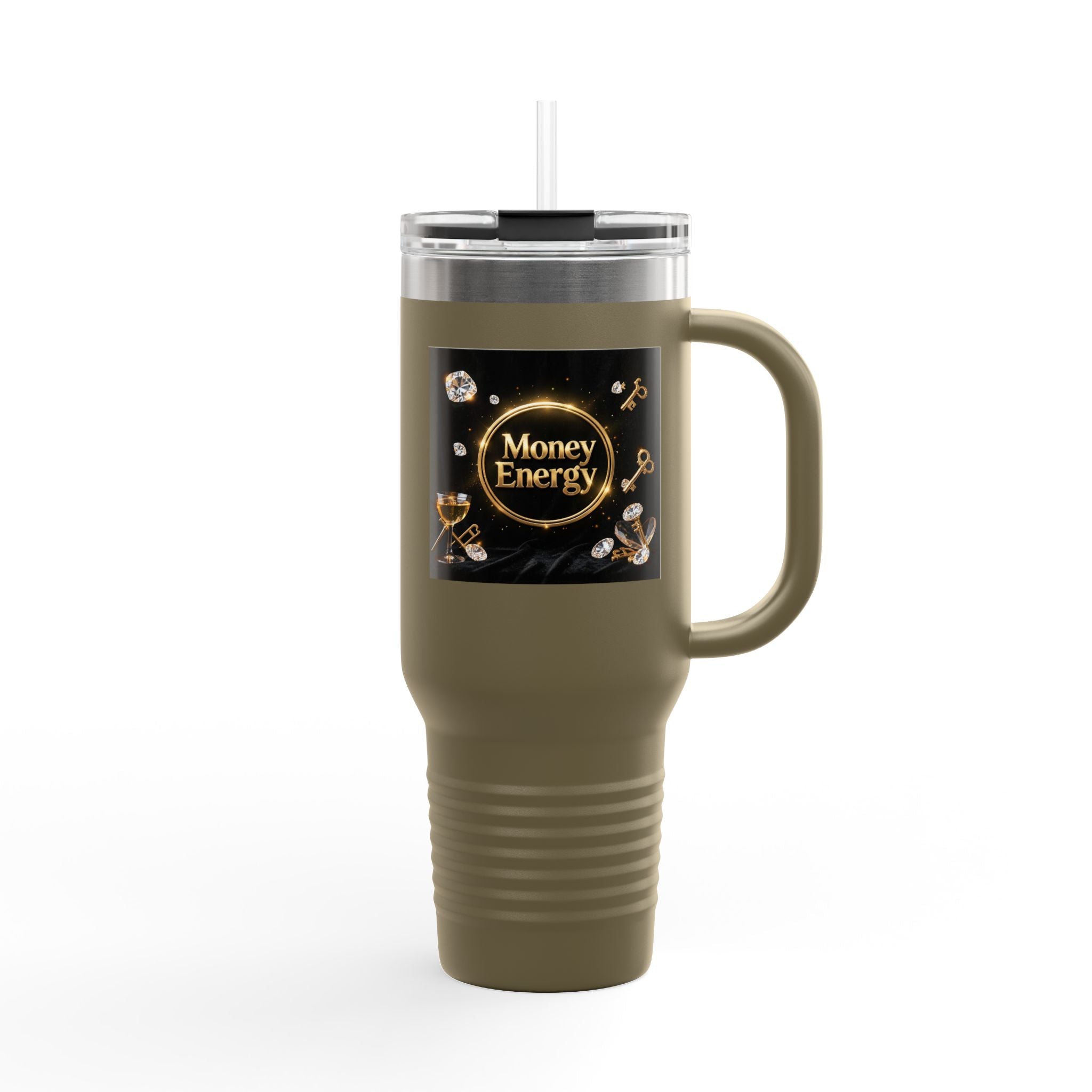 PRB 40oz Insulated Travel Mug — "Money Energy" Motivational Design by Power Runs Black