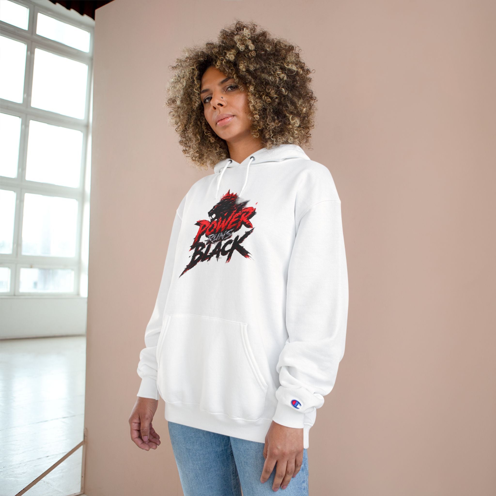 Power Runs Black logo hoodie | Flame crest design by Power Runs Black