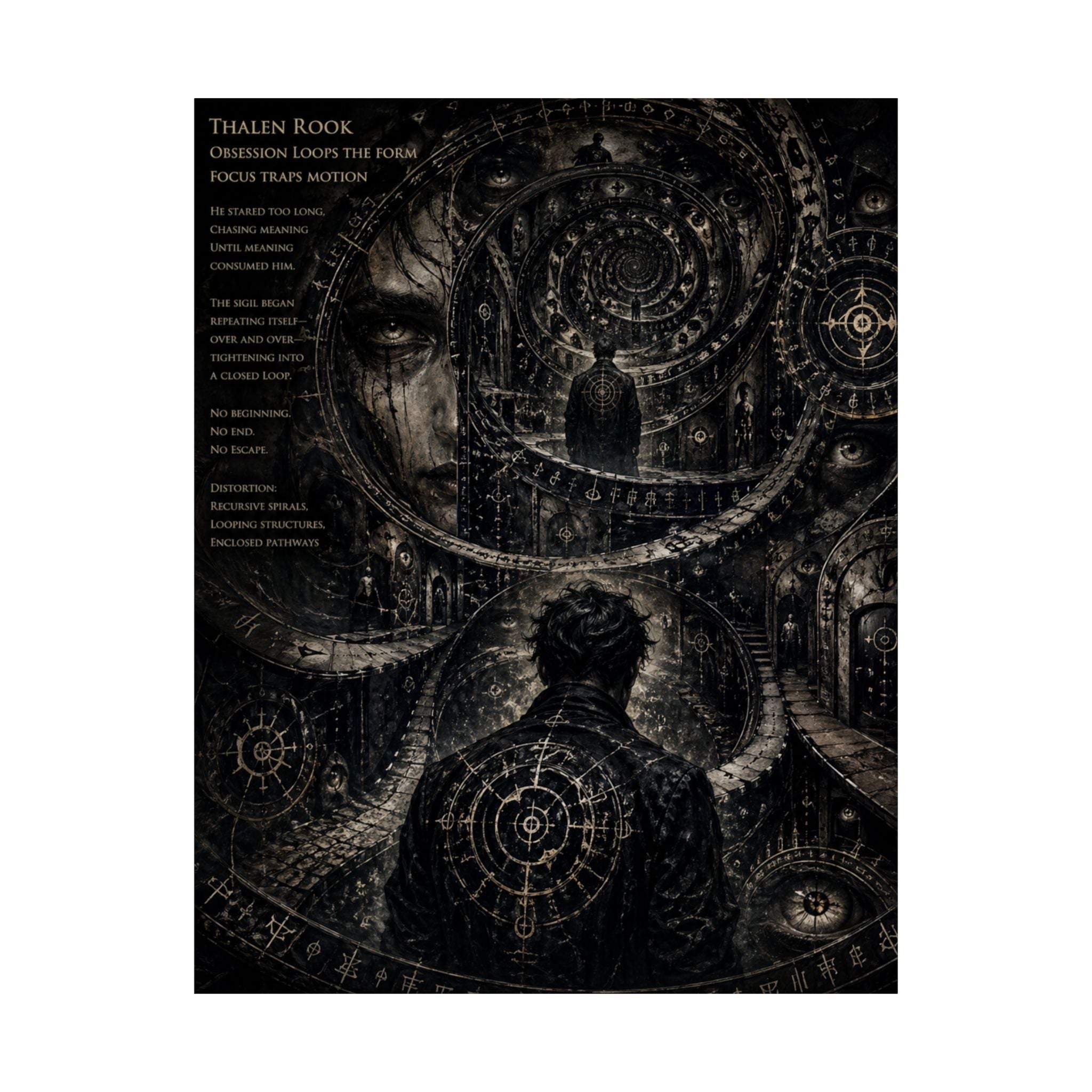 Power Runs Black Dark Surreal Poster — Spiral Dreamscape Matte Vertical Art Print by Power Runs Black