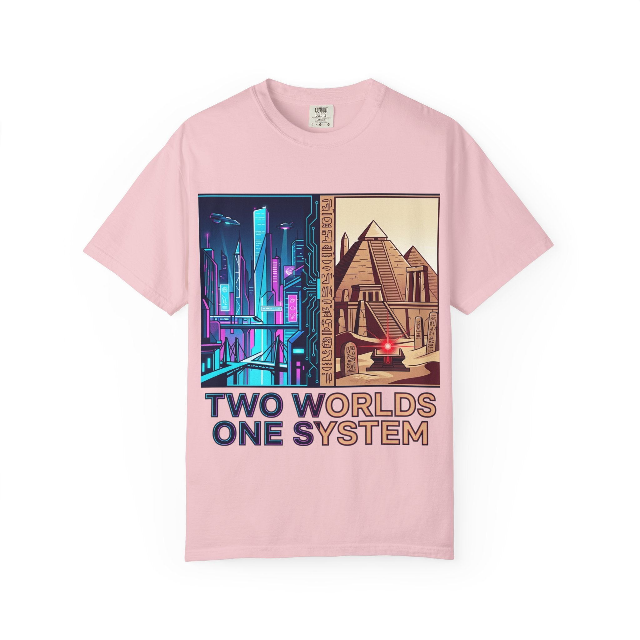 Power Runs Black PRB Blue Technopolis/ Red Dominion Two Worlds One System T-Shirt by Power Runs Black